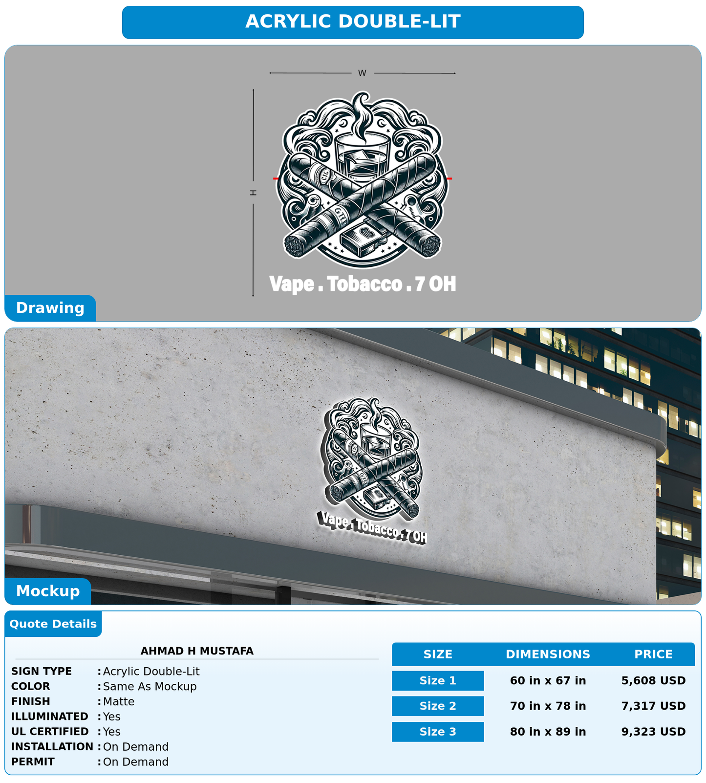 CUSTOM MOCKUP SIGN FOR Ahmad H Mustafa
