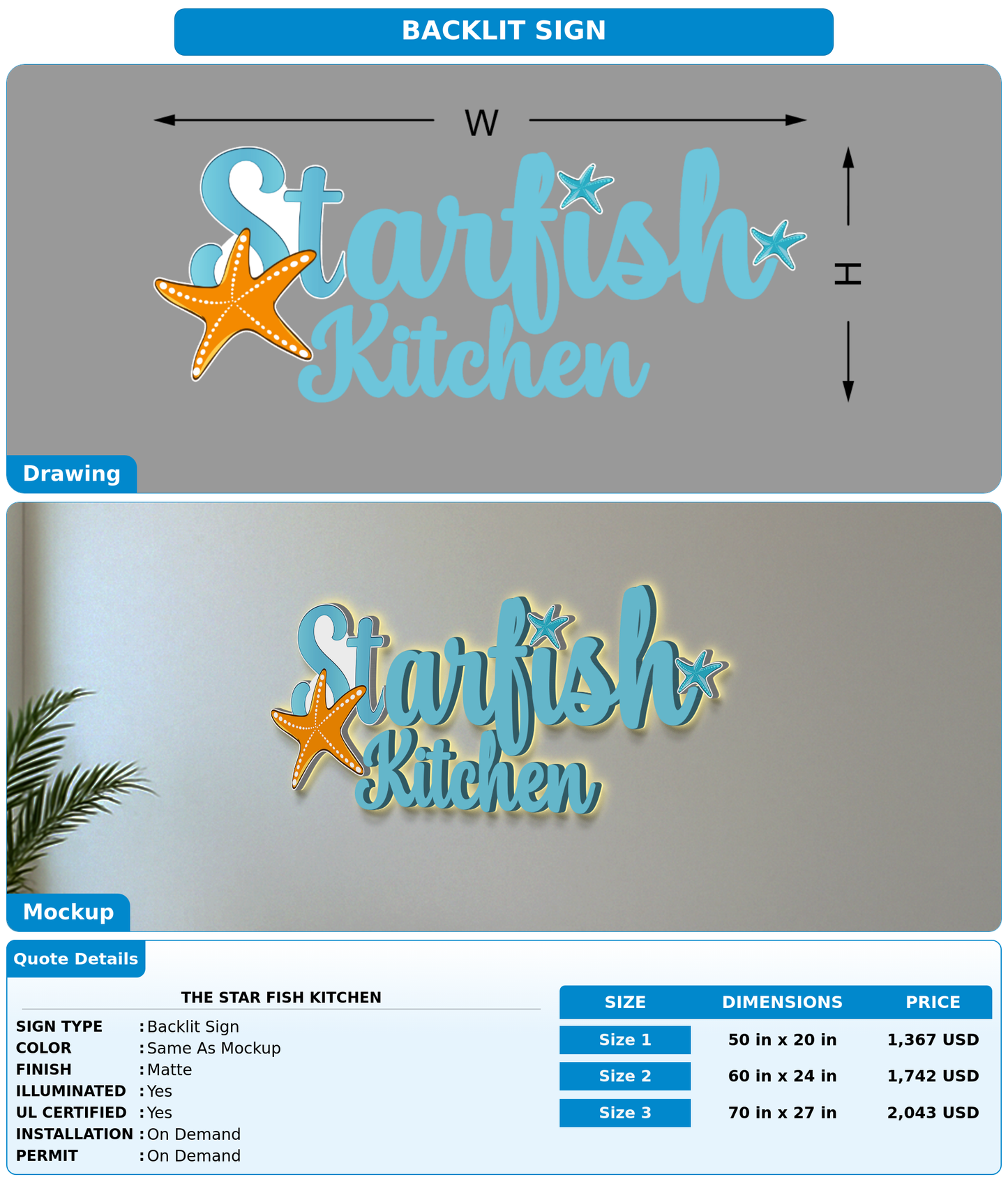CUSTOM MOCKUP SIGN FOR The Star Fish Kitchen