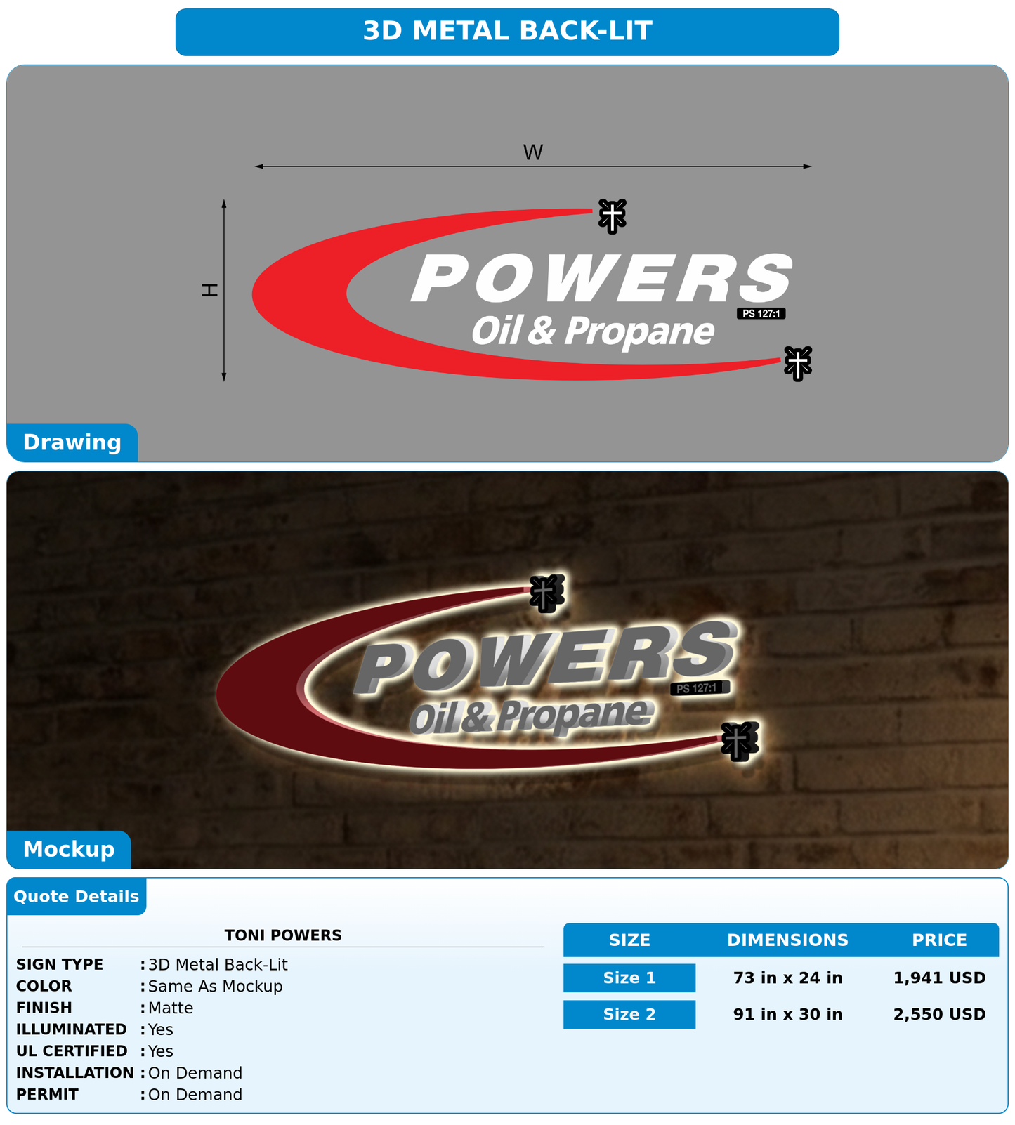 CUSTOM MOCKUP SIGN FOR Toni Powers