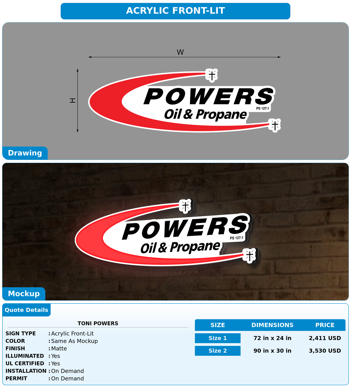 CUSTOM MOCKUP SIGN FOR Toni Powers