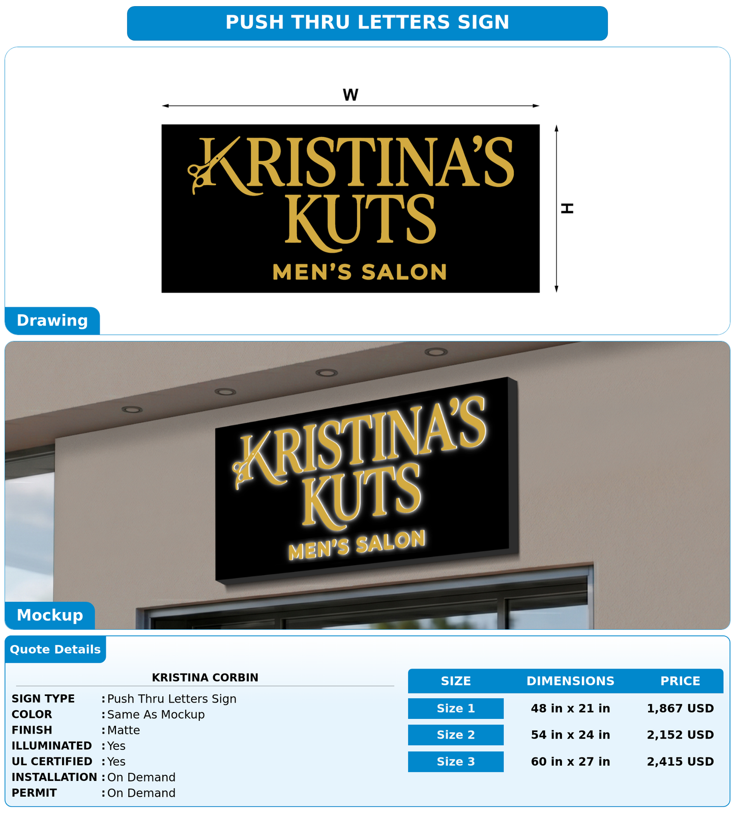 CUSTOM MOCKUP SIGN FOR Kristina Corbin