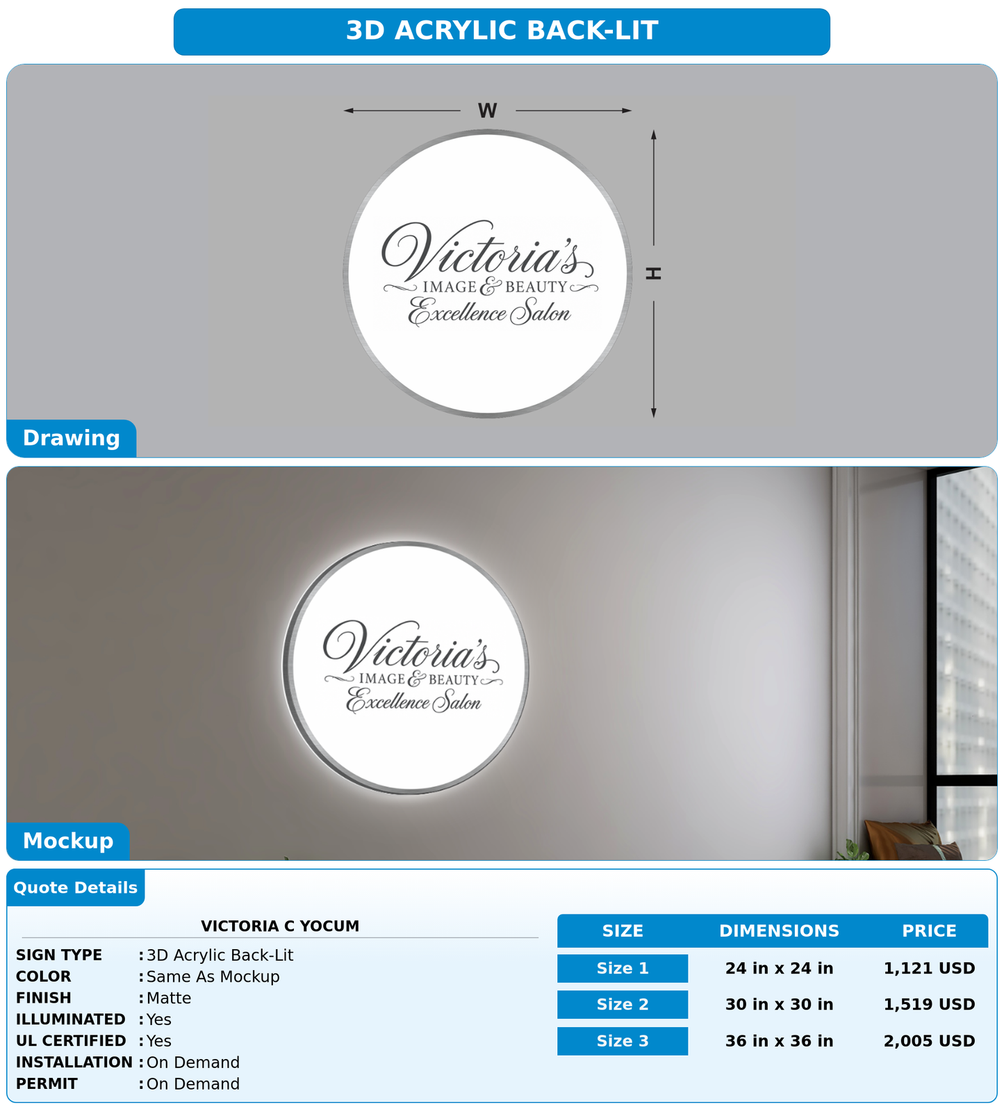 CUSTOM MOCKUP SIGN FOR Victoria C Yocum