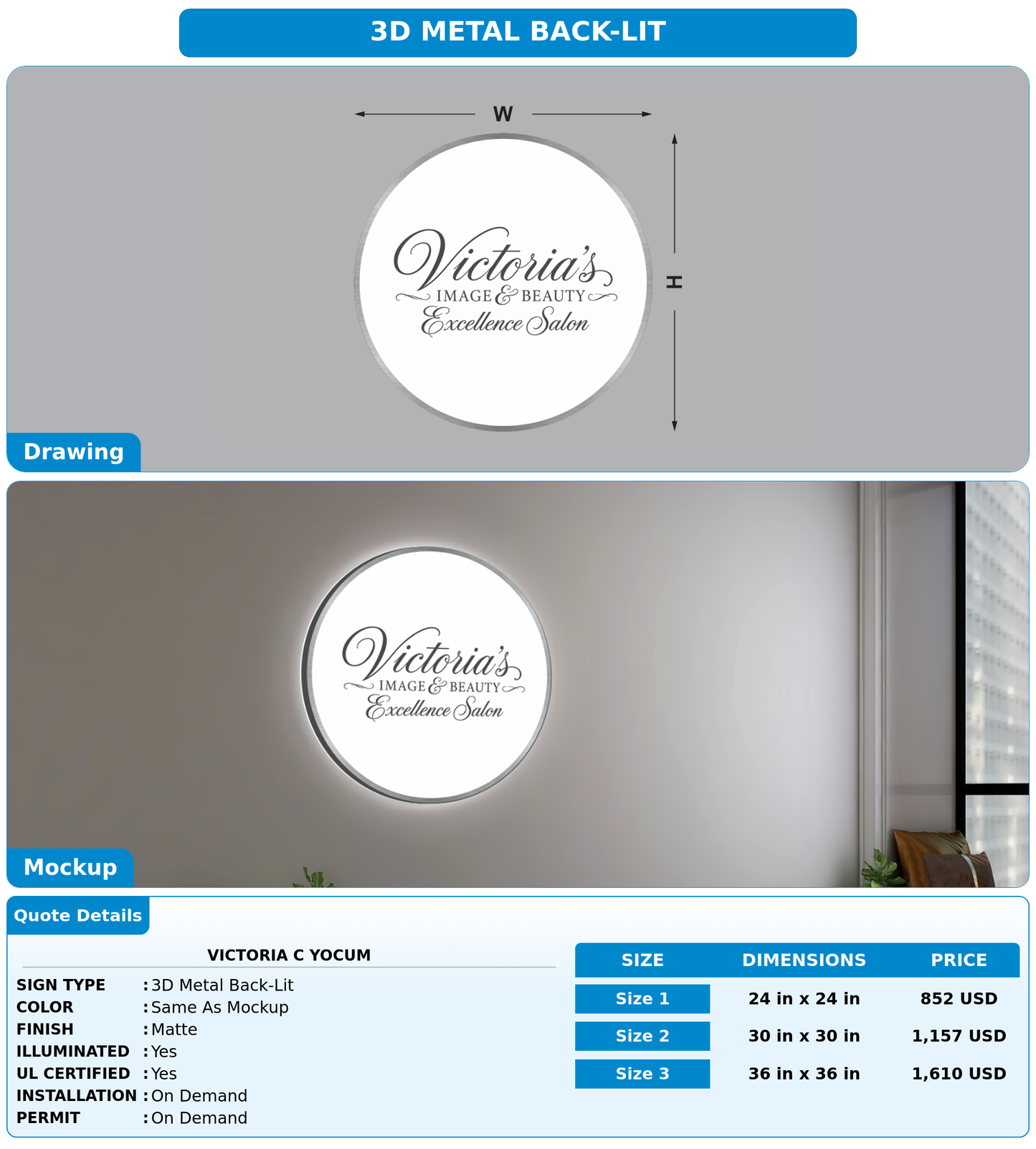 CUSTOM MOCKUP SIGN FOR Victoria C Yocum