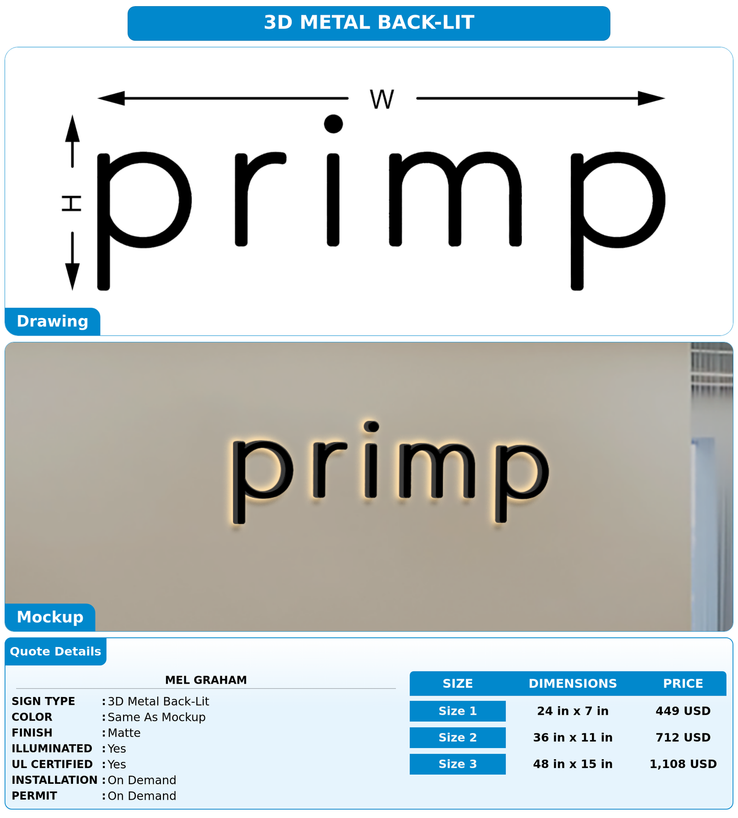 CUSTOM MOCKUP SIGN FOR Mel Graham