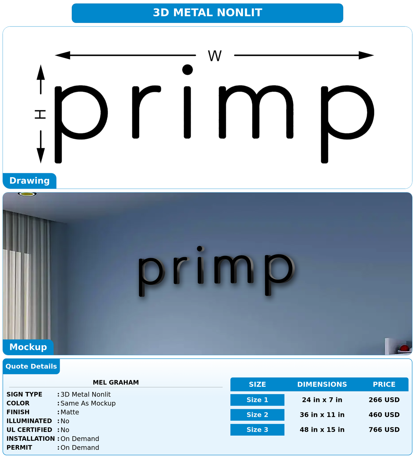 CUSTOM MOCKUP SIGN FOR Mel Graham