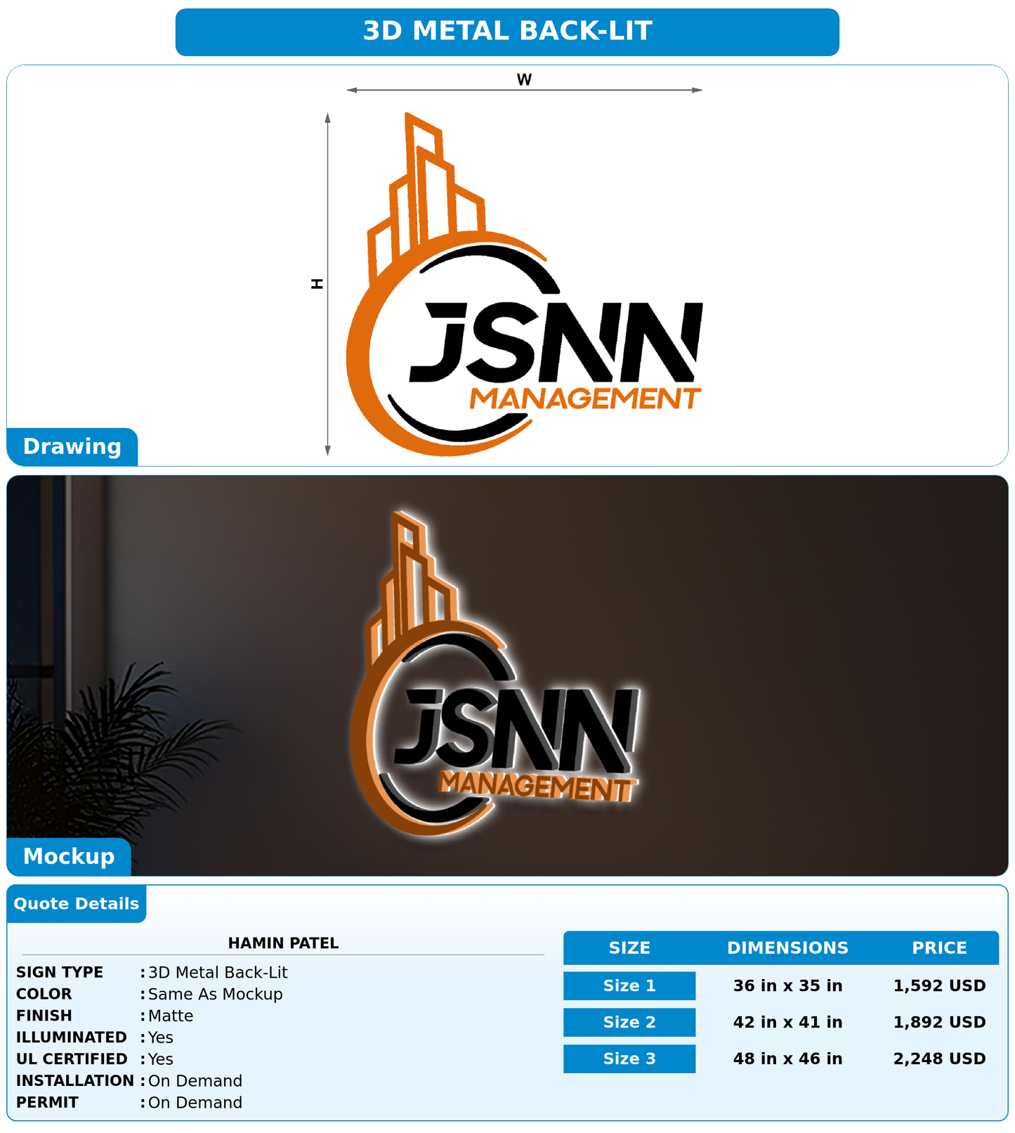 CUSTOM MOCKUP SIGN FOR Hamin Patel