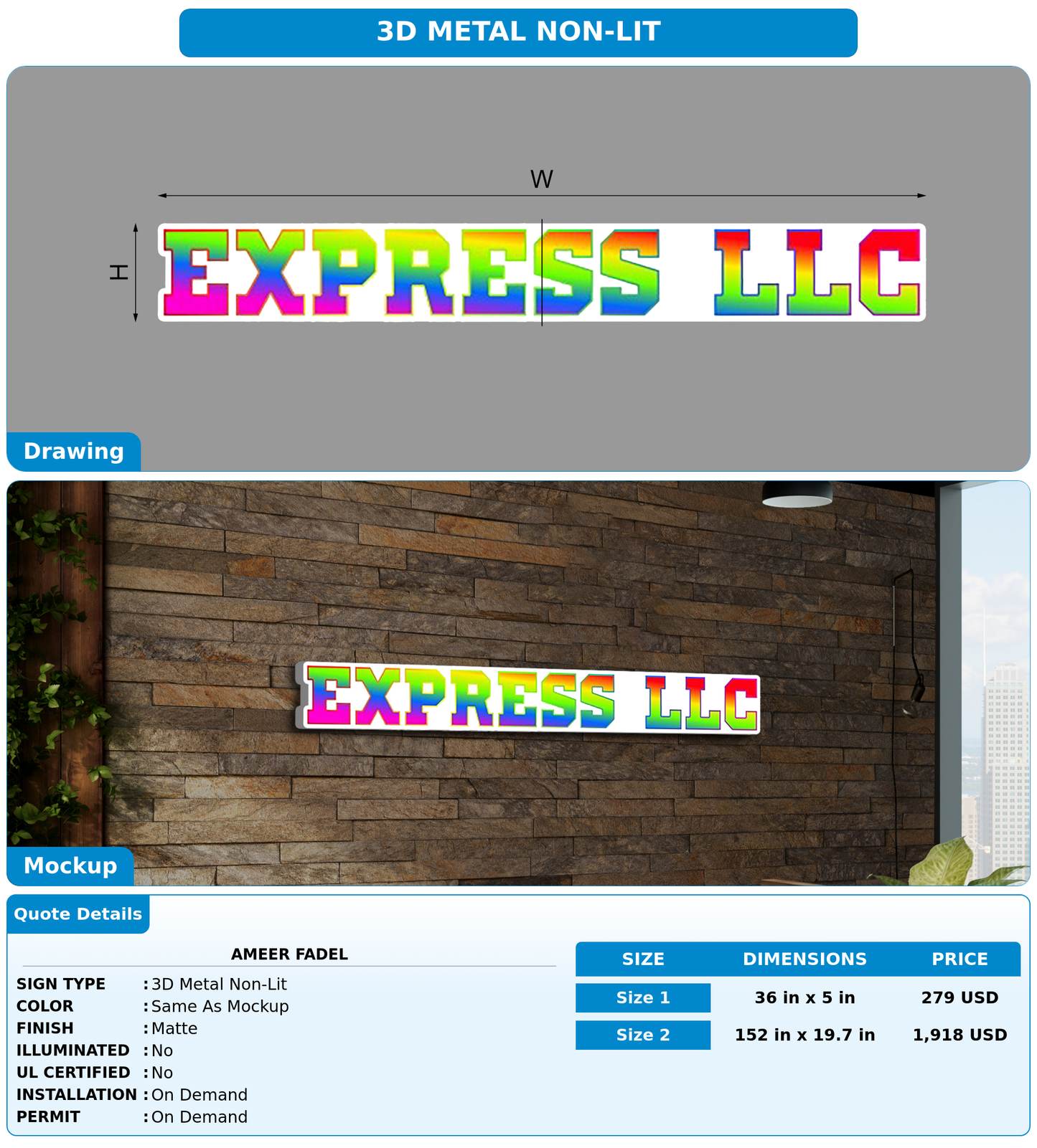CUSTOM MOCKUP SIGN FOR Ameer fadel