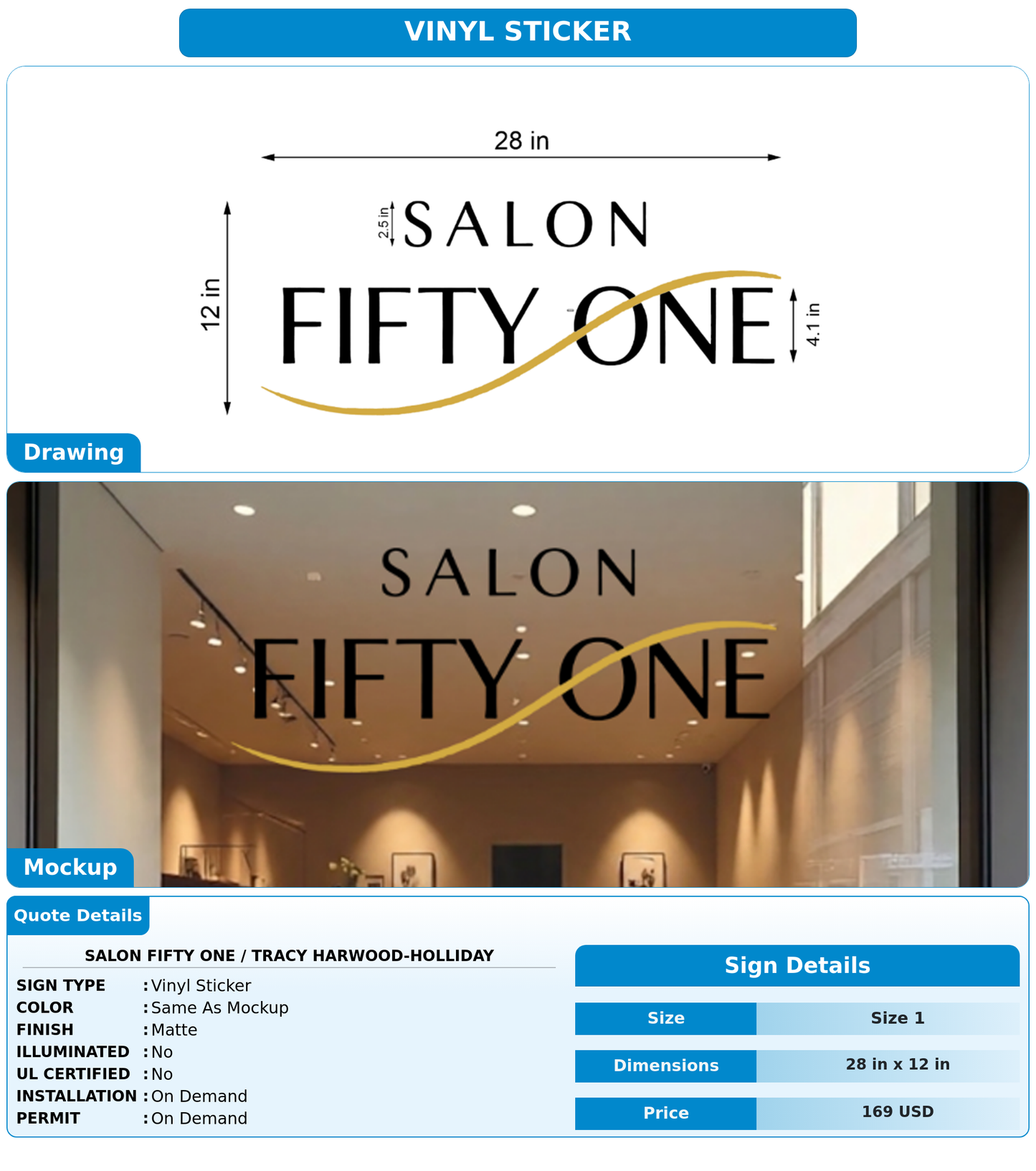 CUSTOM MOCKUP SIGN FOR SALON FIFTY ONE / Tracy Harwood-Holliday