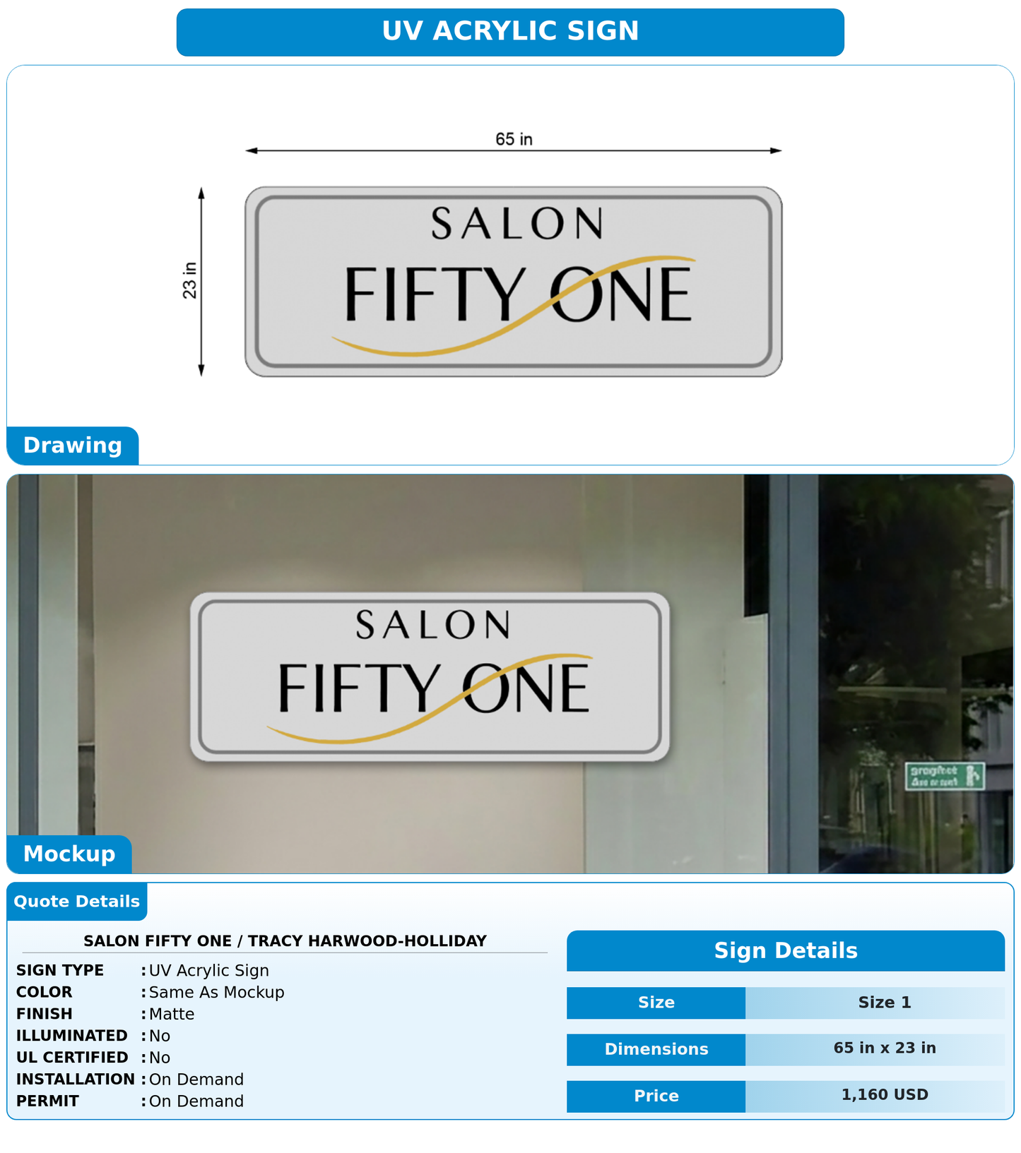 CUSTOM MOCKUP SIGN FOR SALON FIFTY ONE / Tracy Harwood-Holliday