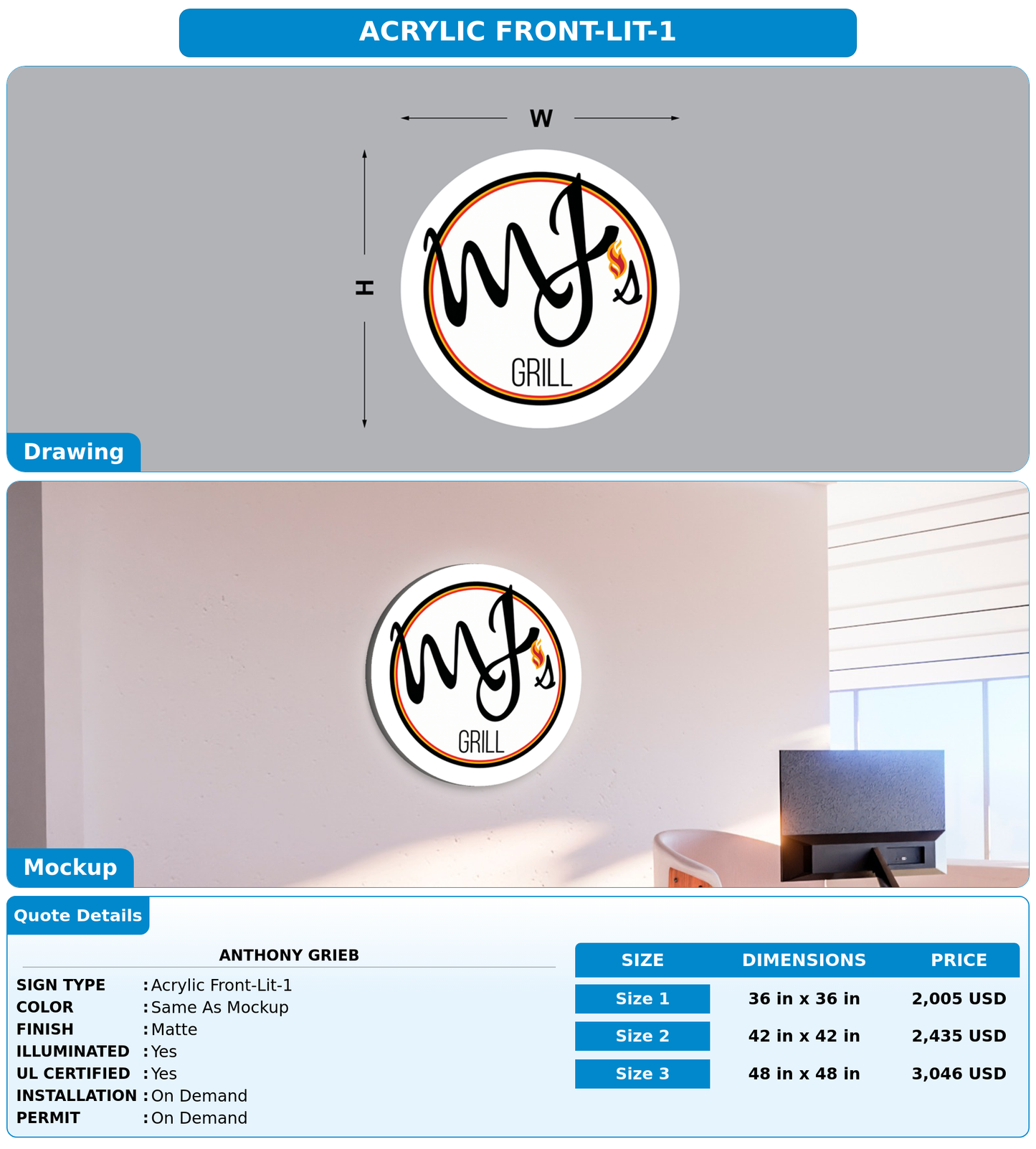 CUSTOM MOCKUP SIGN FOR Anthony Grieb