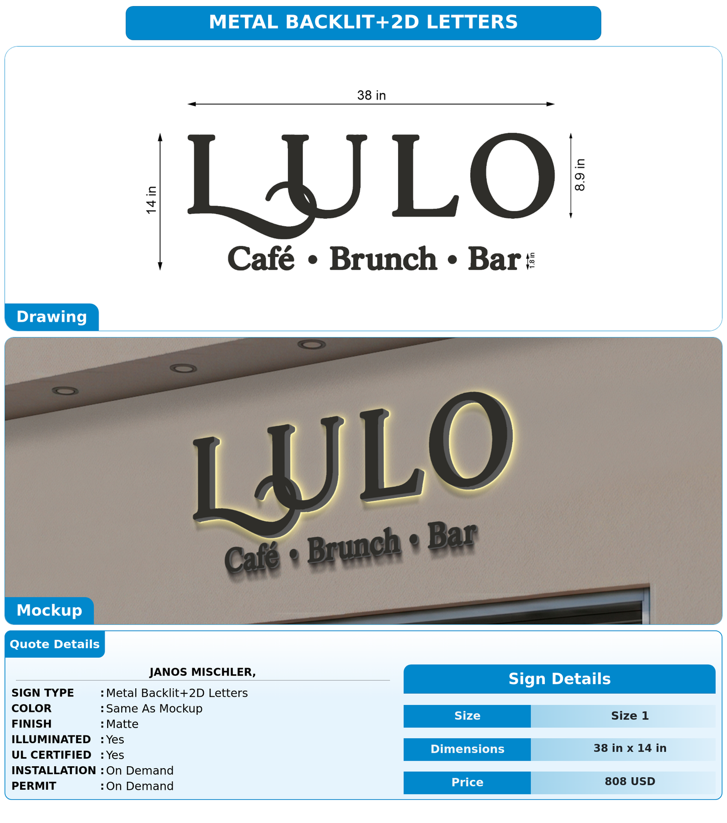 CUSTOM MOCKUP SIGN FOR Janos Mischler,