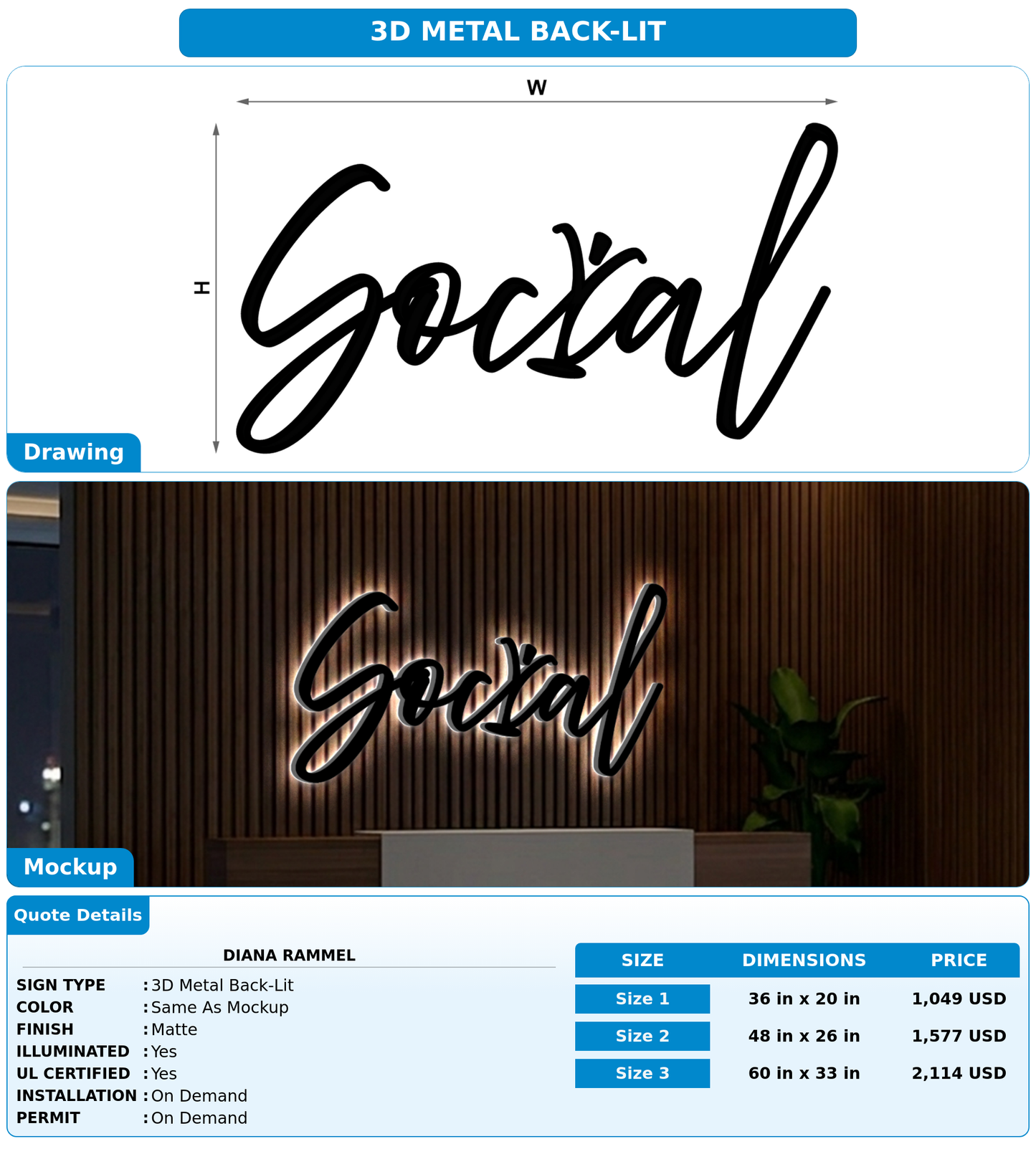 CUSTOM MOCKUP SIGN FOR Diana Rammel