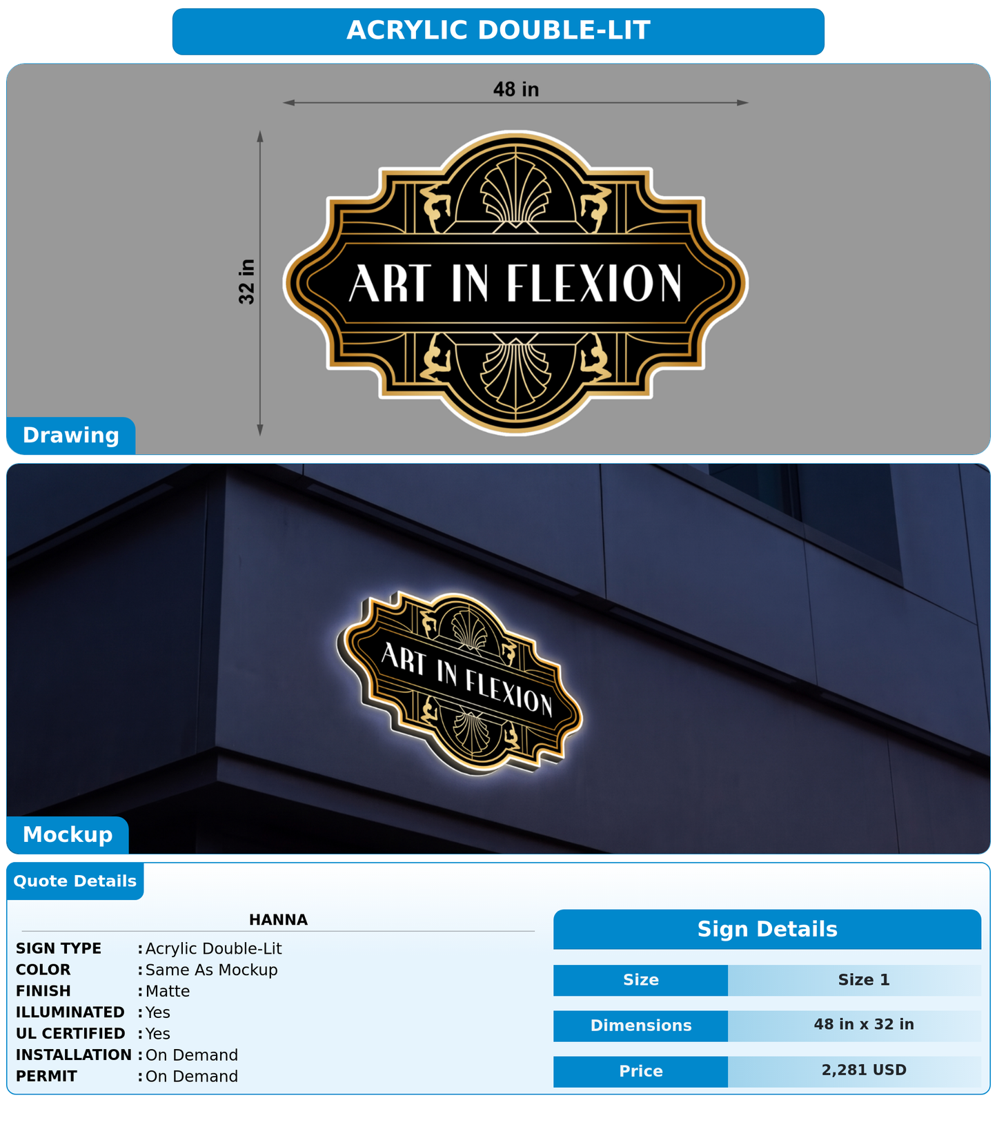 CUSTOM MOCKUP SIGN FOR Hanna