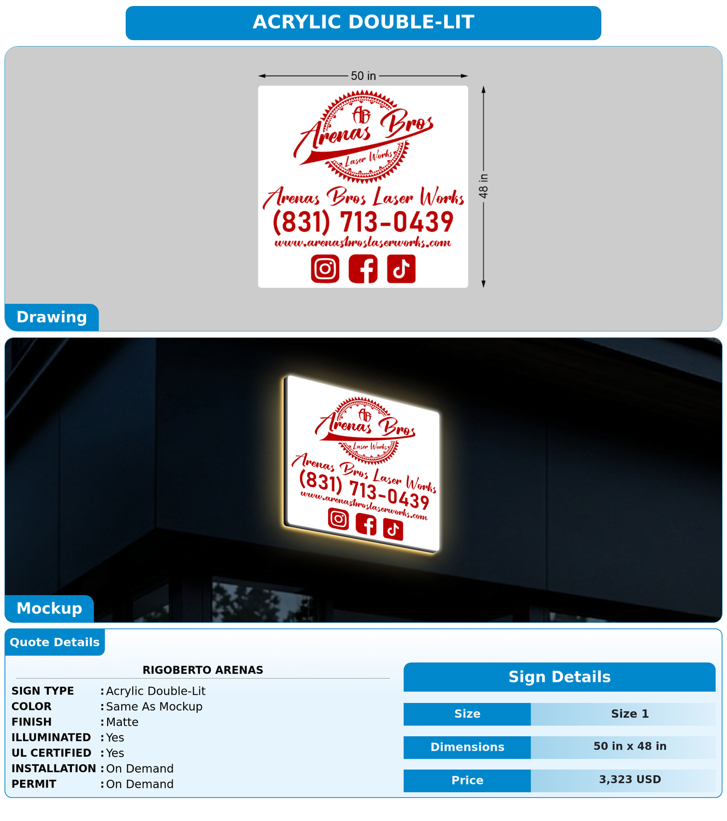 CUSTOM MOCKUP SIGN FOR Rigoberto arenas