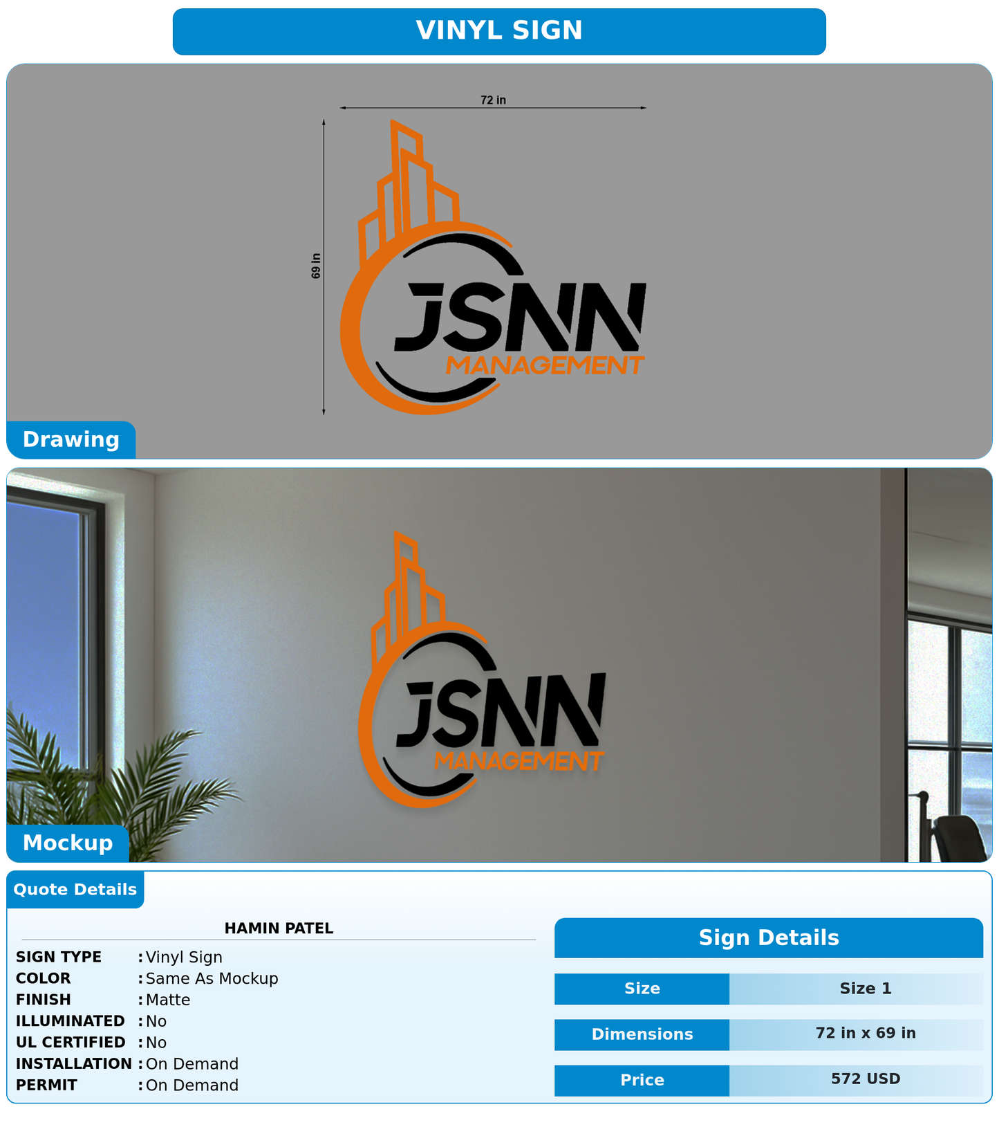 CUSTOM MOCKUP SIGN FOR Hamin Patel