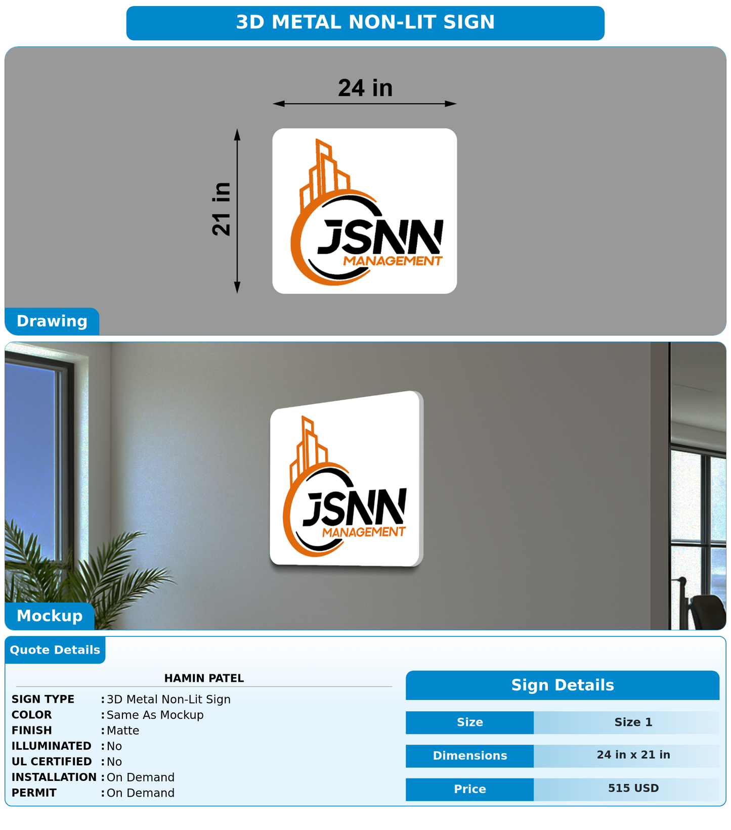 CUSTOM MOCKUP SIGN FOR Hamin Patel