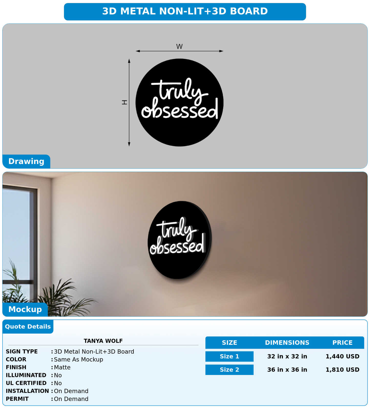 CUSTOM MOCKUP SIGN FOR Tanya wolf