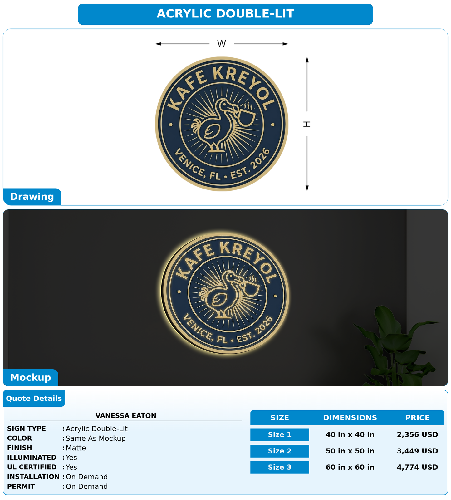 CUSTOM MOCKUP SIGN FOR Vanessa Eaton