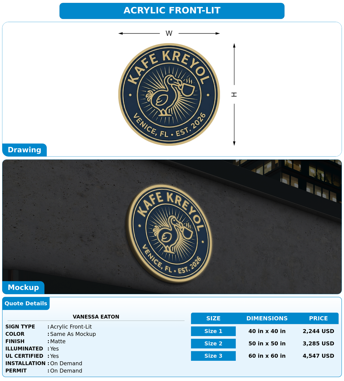 CUSTOM MOCKUP SIGN FOR Vanessa Eaton