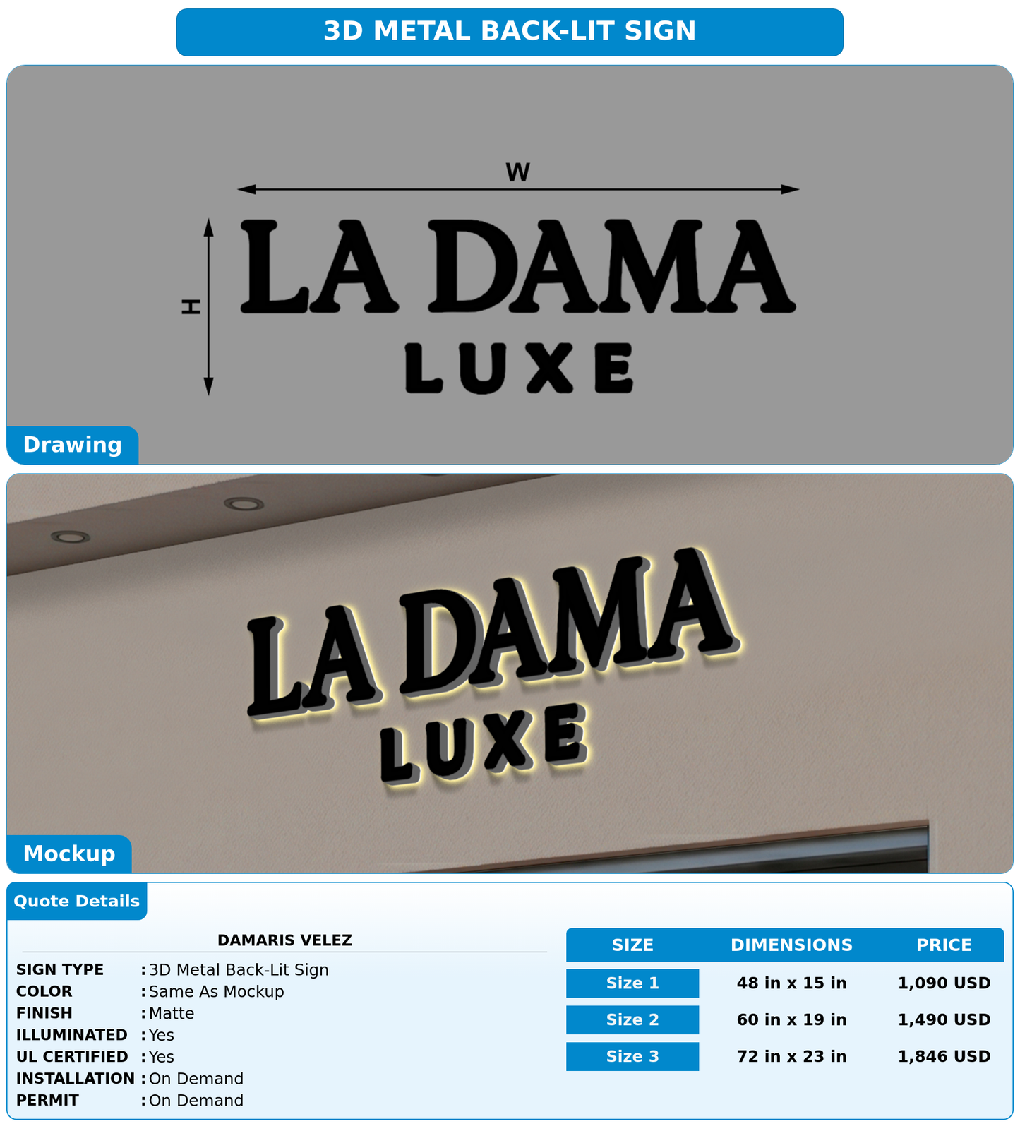 CUSTOM MOCKUP SIGN FOR Damaris Velez