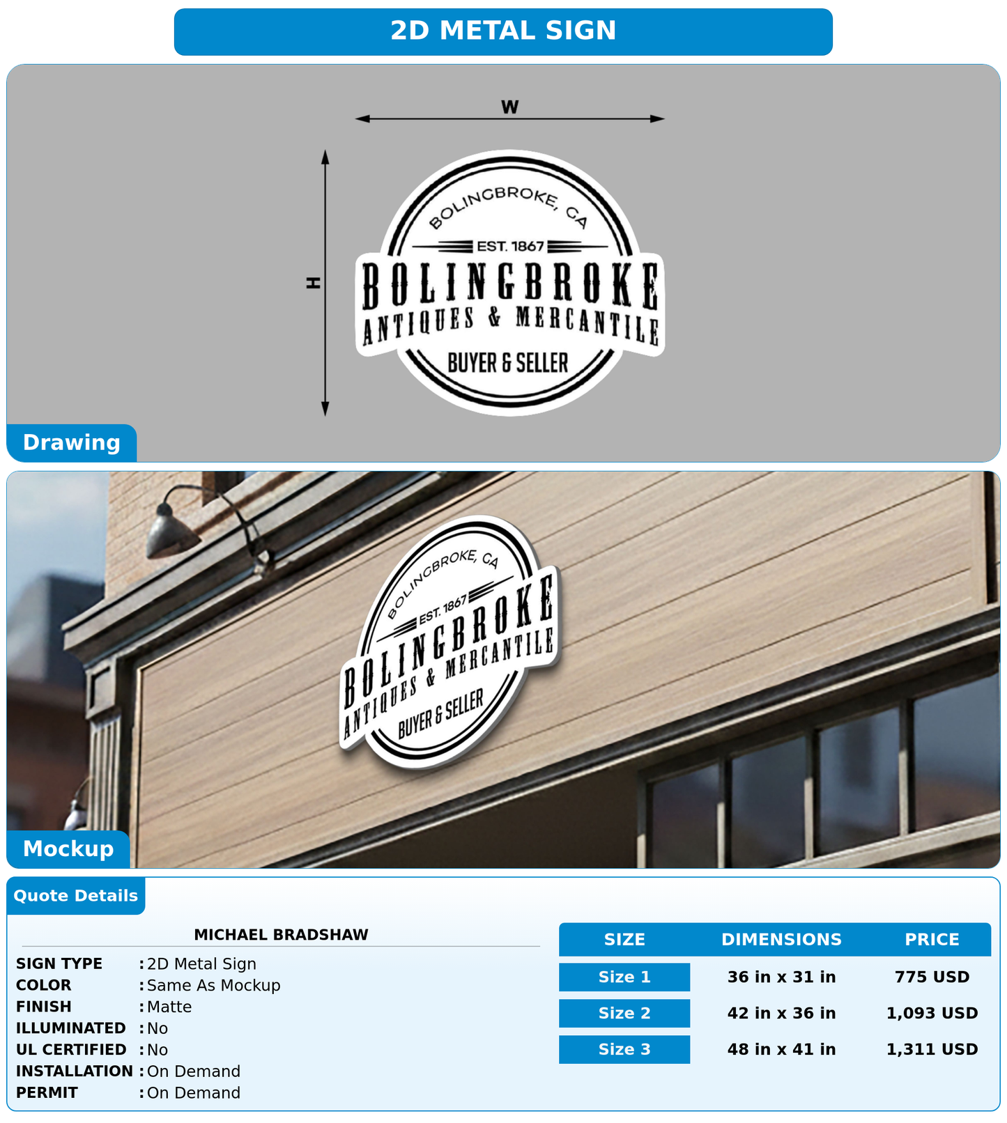 CUSTOM MOCKUP SIGN FOR Michael Bradshaw
