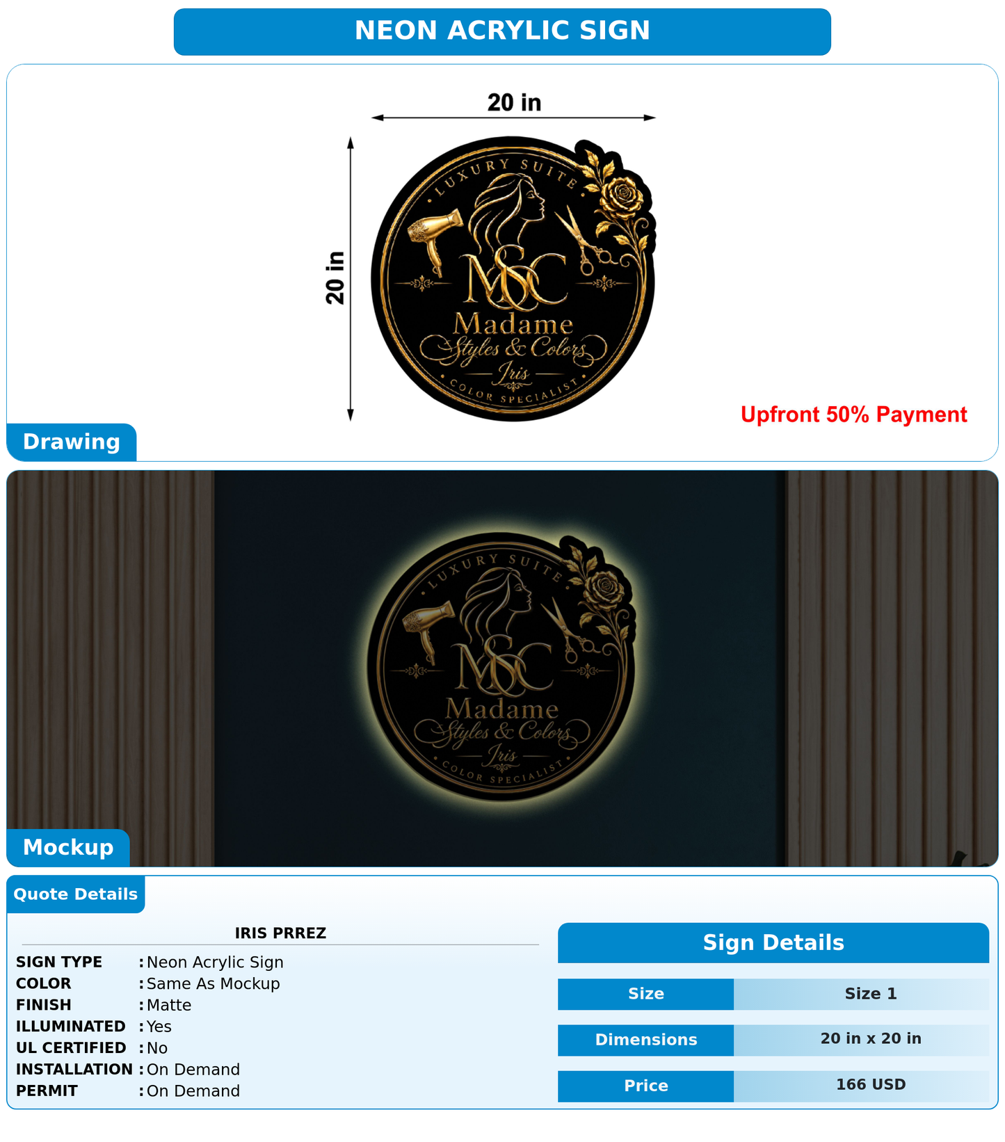 CUSTOM MOCKUP SIGN FOR Iris Prrez