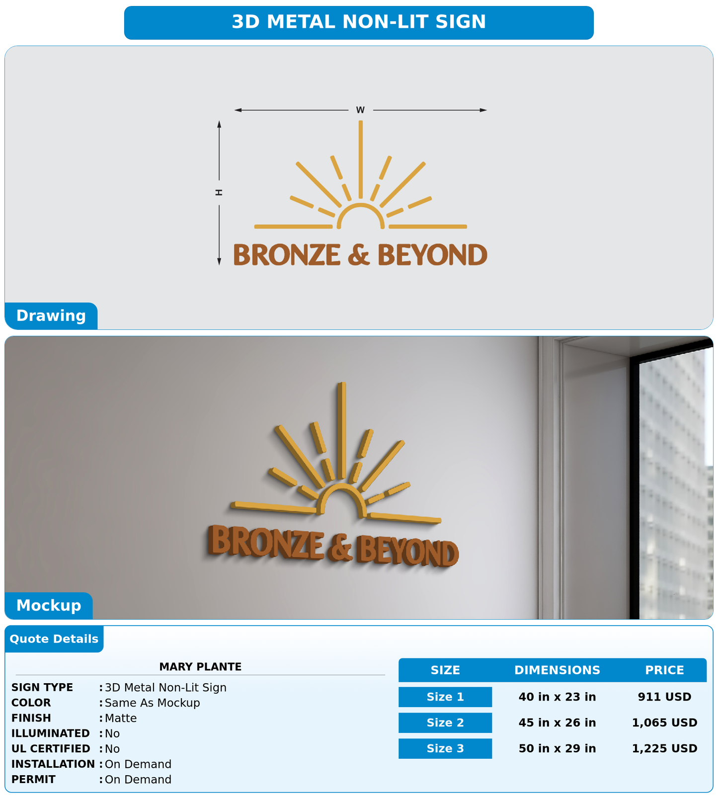 CUSTOM MOCKUP SIGN FOR Mary Plante