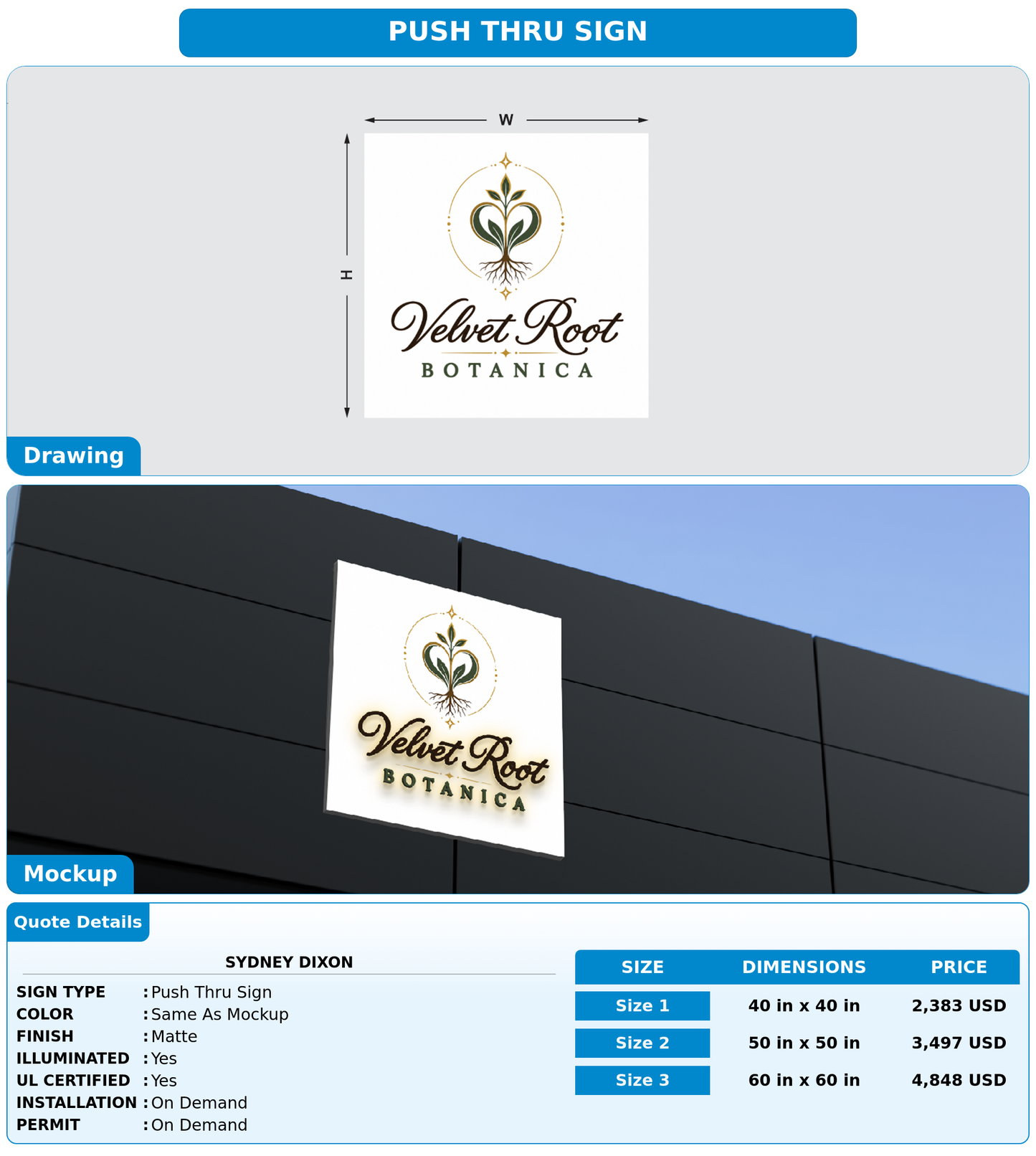 CUSTOM MOCKUP SIGN FOR Sydney Dixon