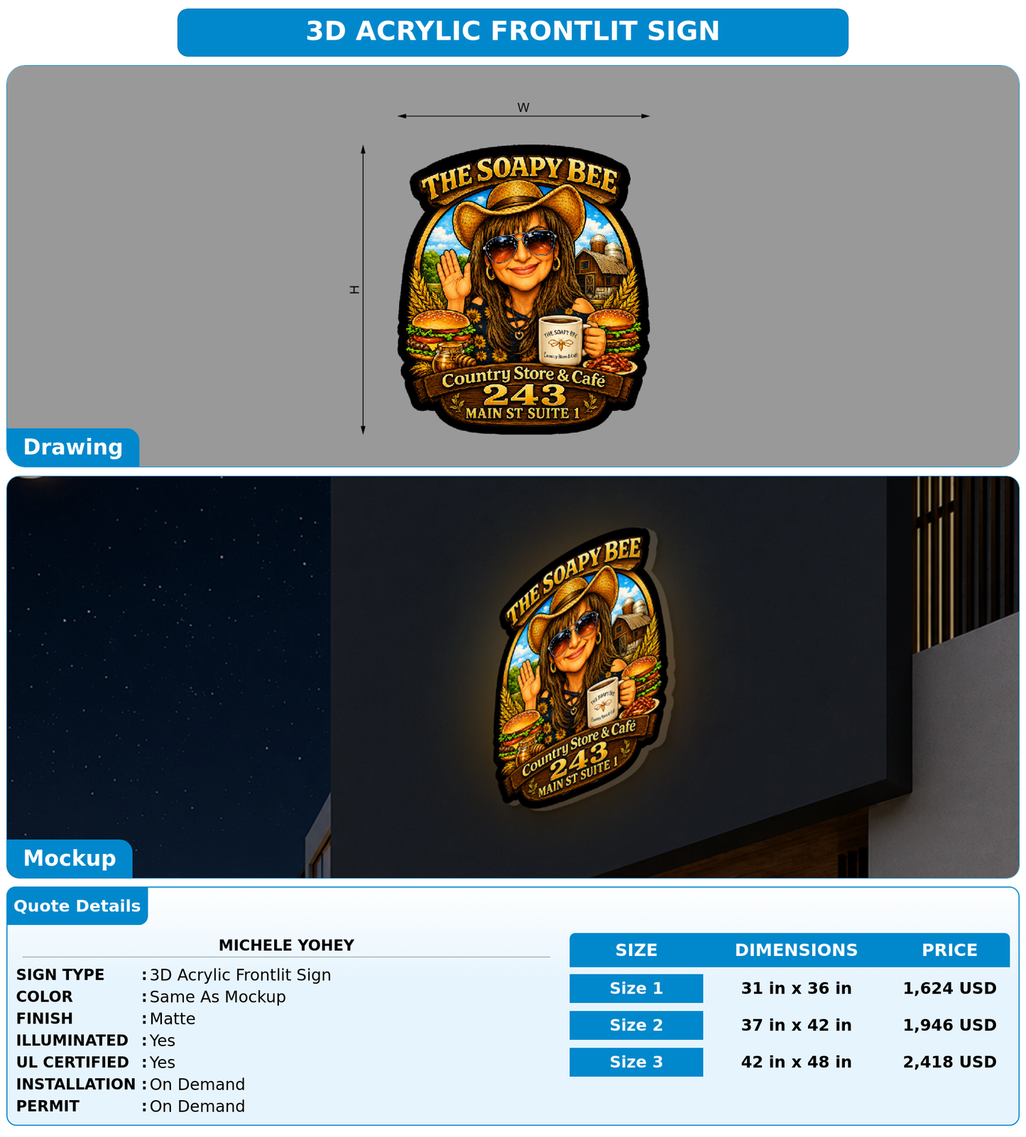CUSTOM MOCKUP SIGN FOR Michele Yohey