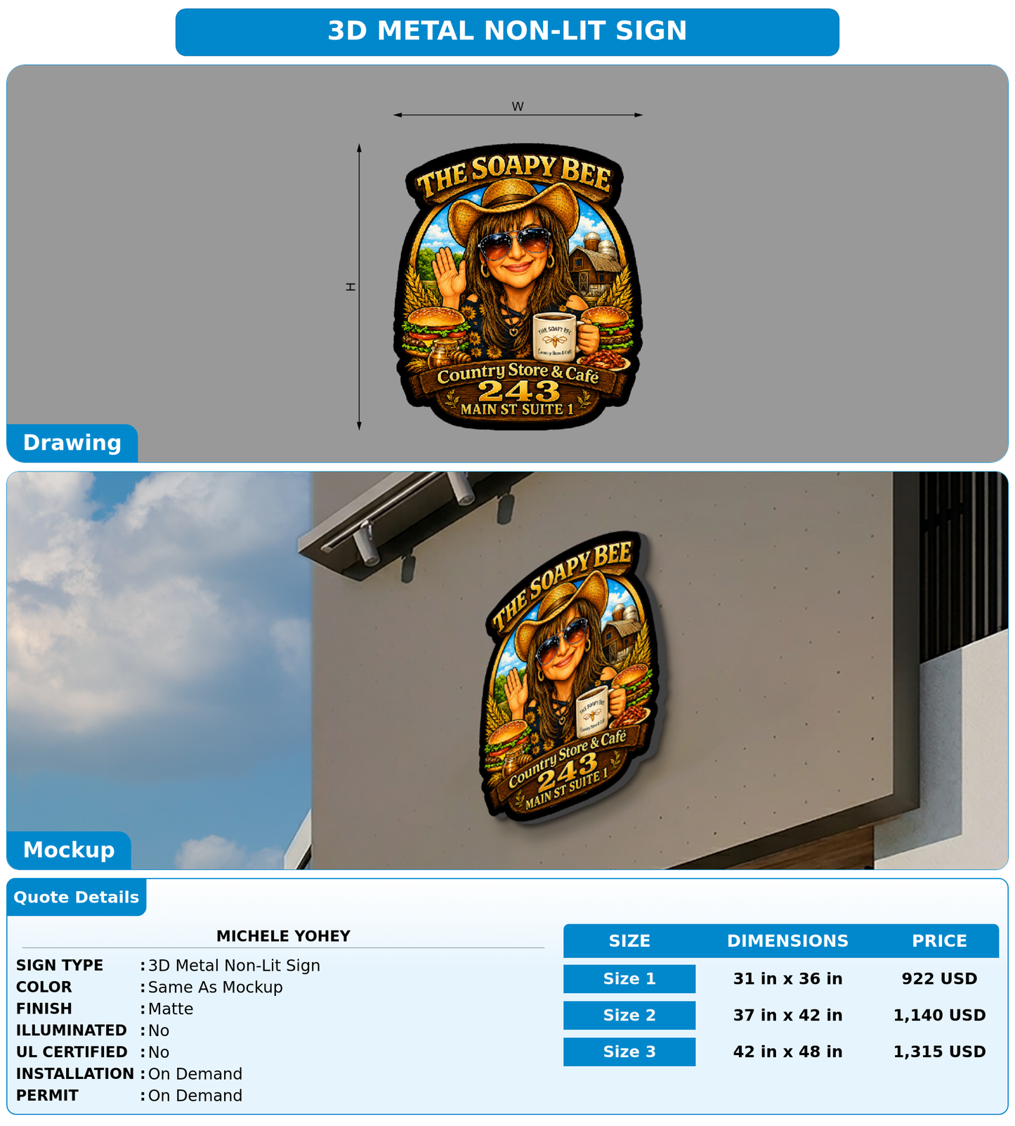 CUSTOM MOCKUP SIGN FOR Michele Yohey