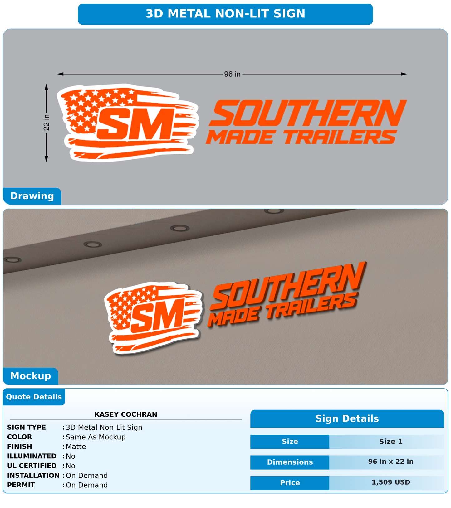 CUSTOM MOCKUP SIGN FOR Kasey Cochran