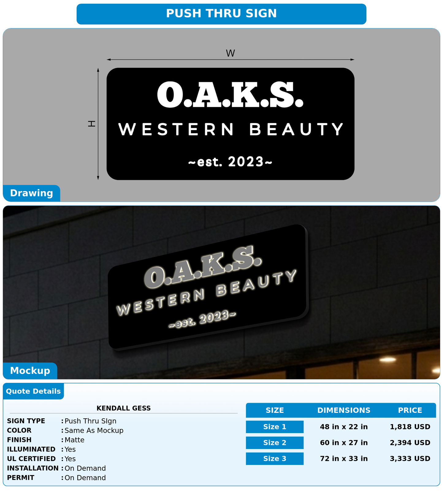 CUSTOM MOCKUP SIGN FOR Kendall Gess