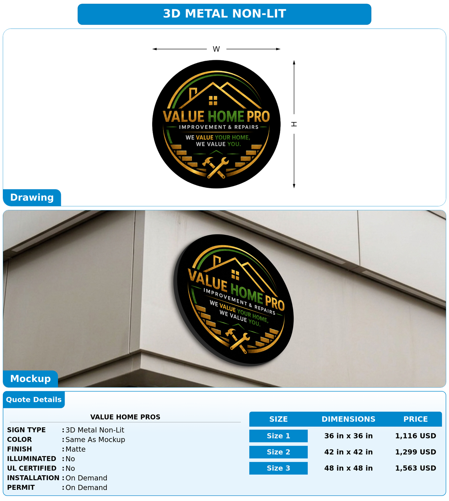 CUSTOM MOCKUP SIGN FOR Value Home Pros
