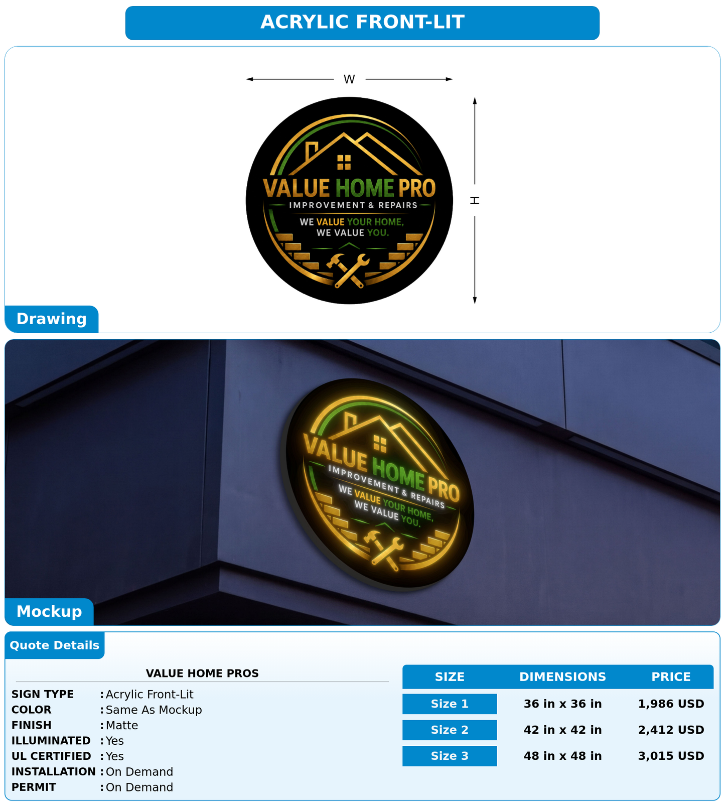 CUSTOM MOCKUP SIGN FOR Value Home Pros
