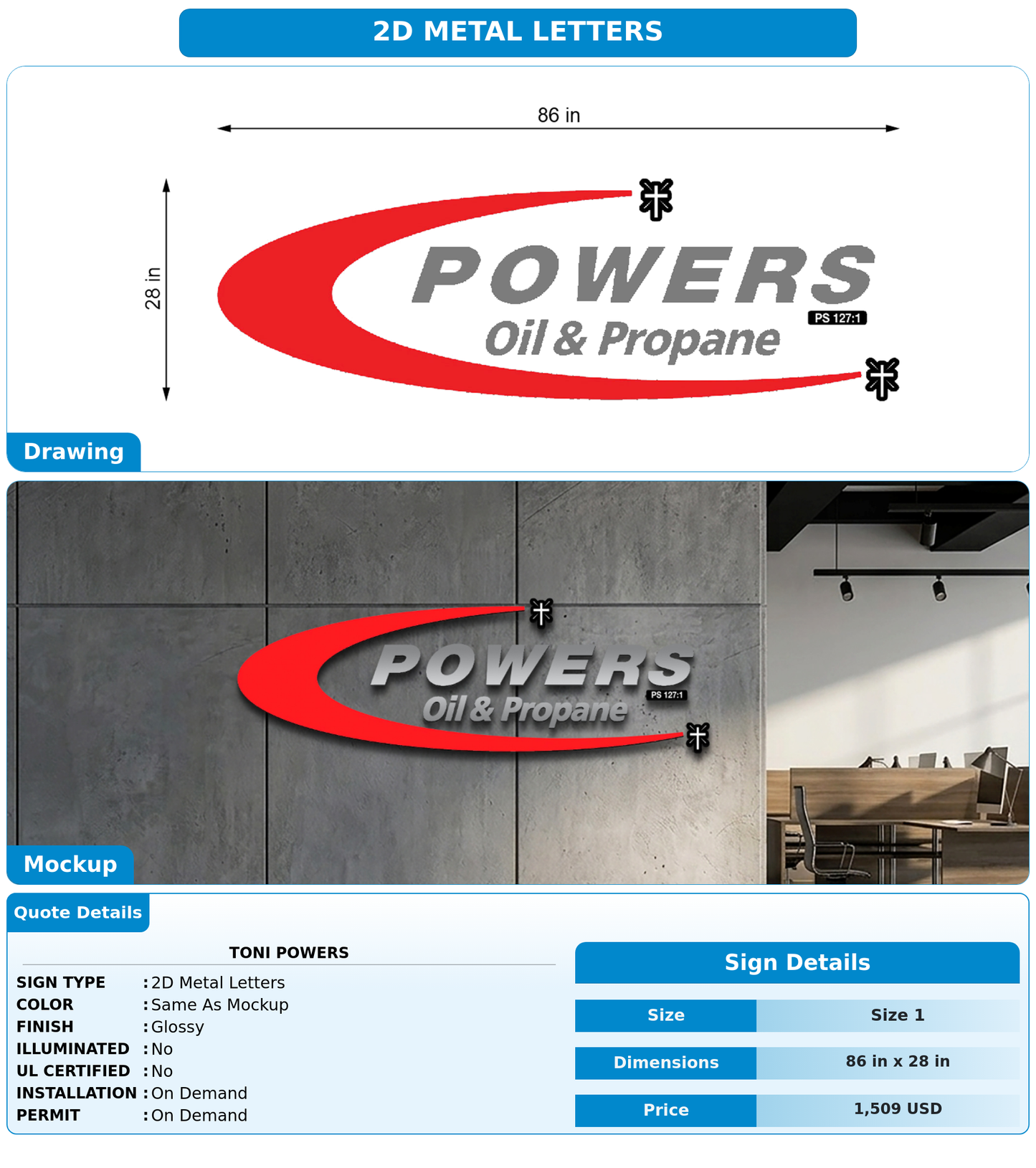 CUSTOM MOCKUP SIGN FOR Toni Powers
