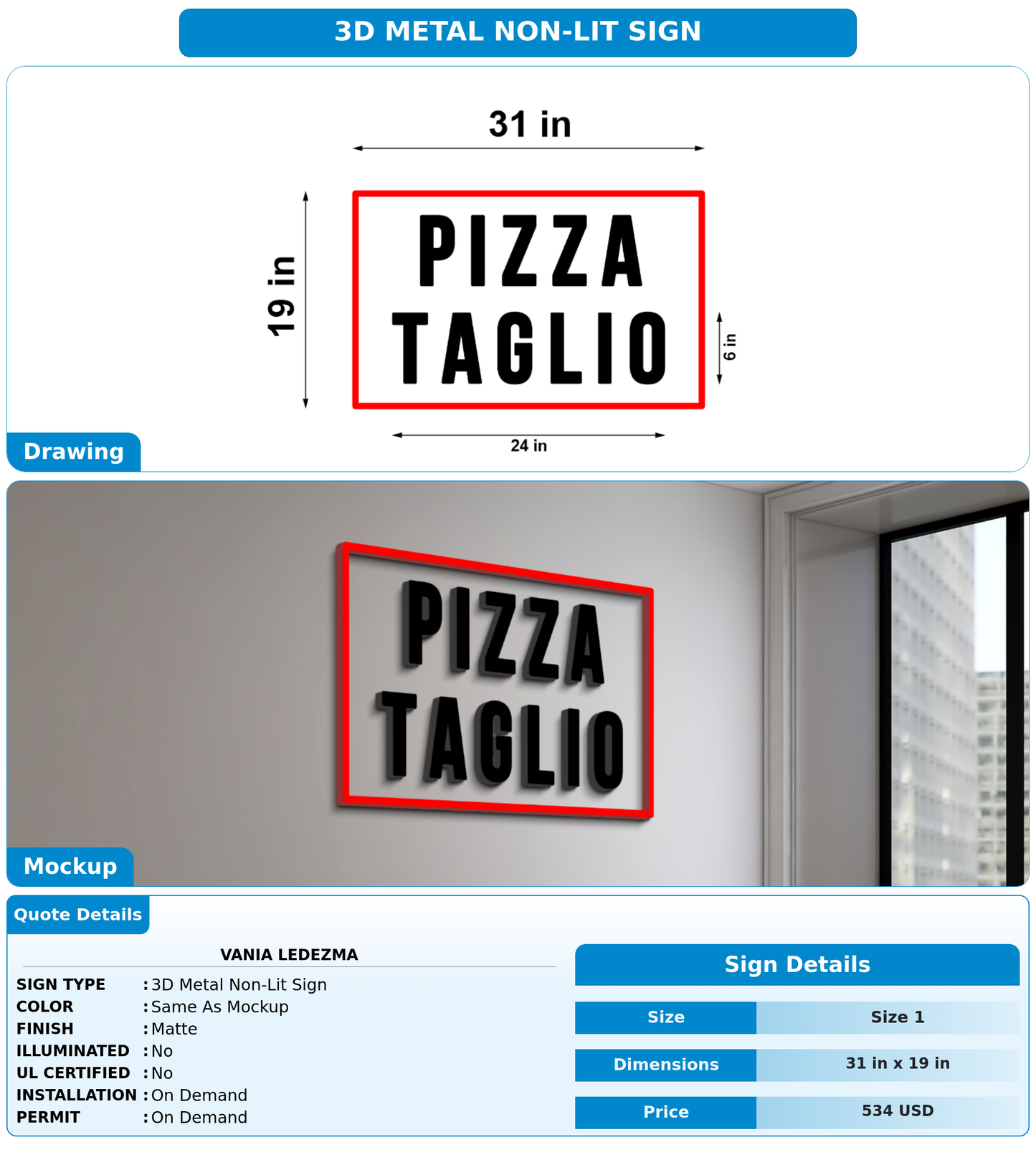 CUSTOM MOCKUP SIGN FOR Vania Ledezma
