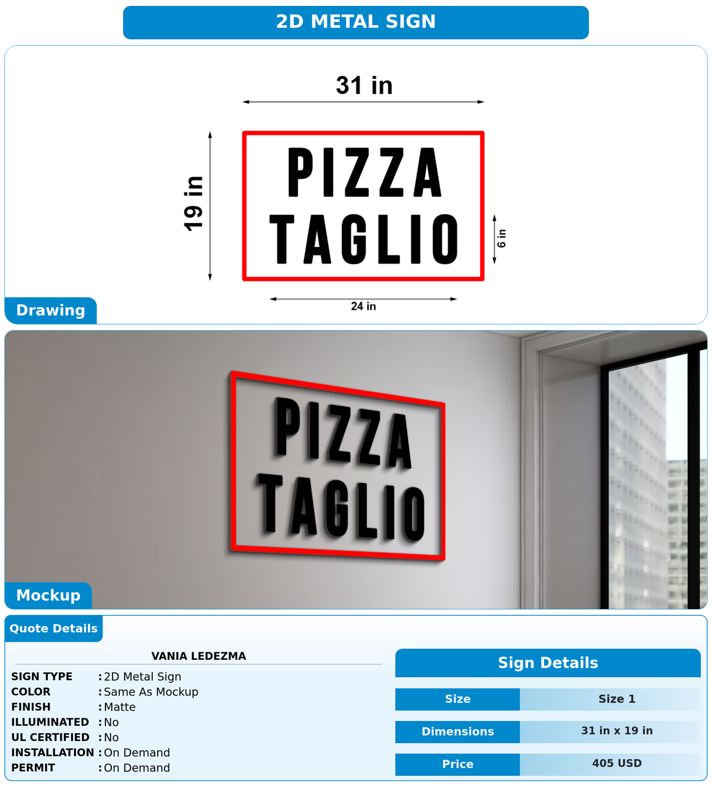 CUSTOM MOCKUP SIGN FOR Vania Ledezma