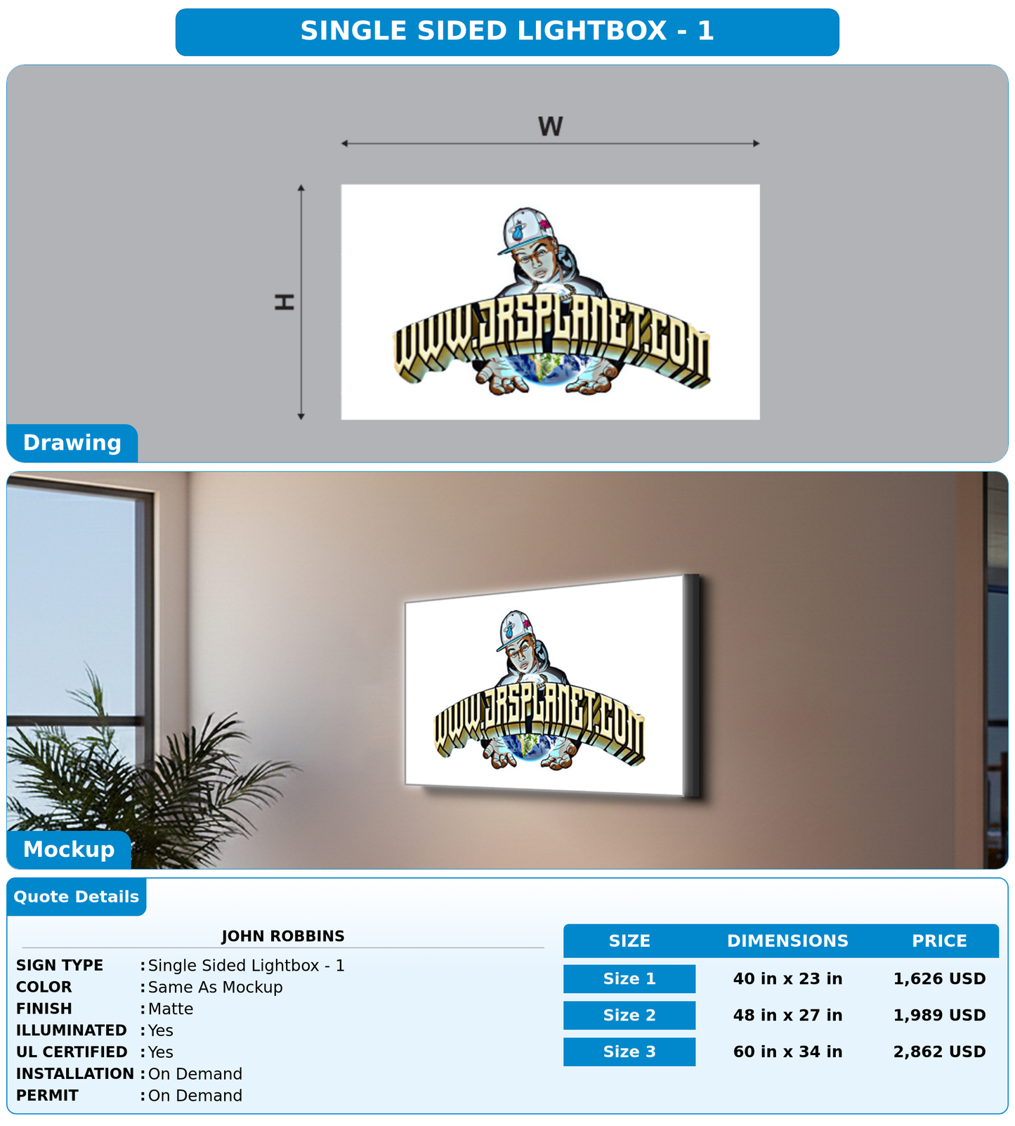 CUSTOM MOCKUP SIGN FOR John Robbins