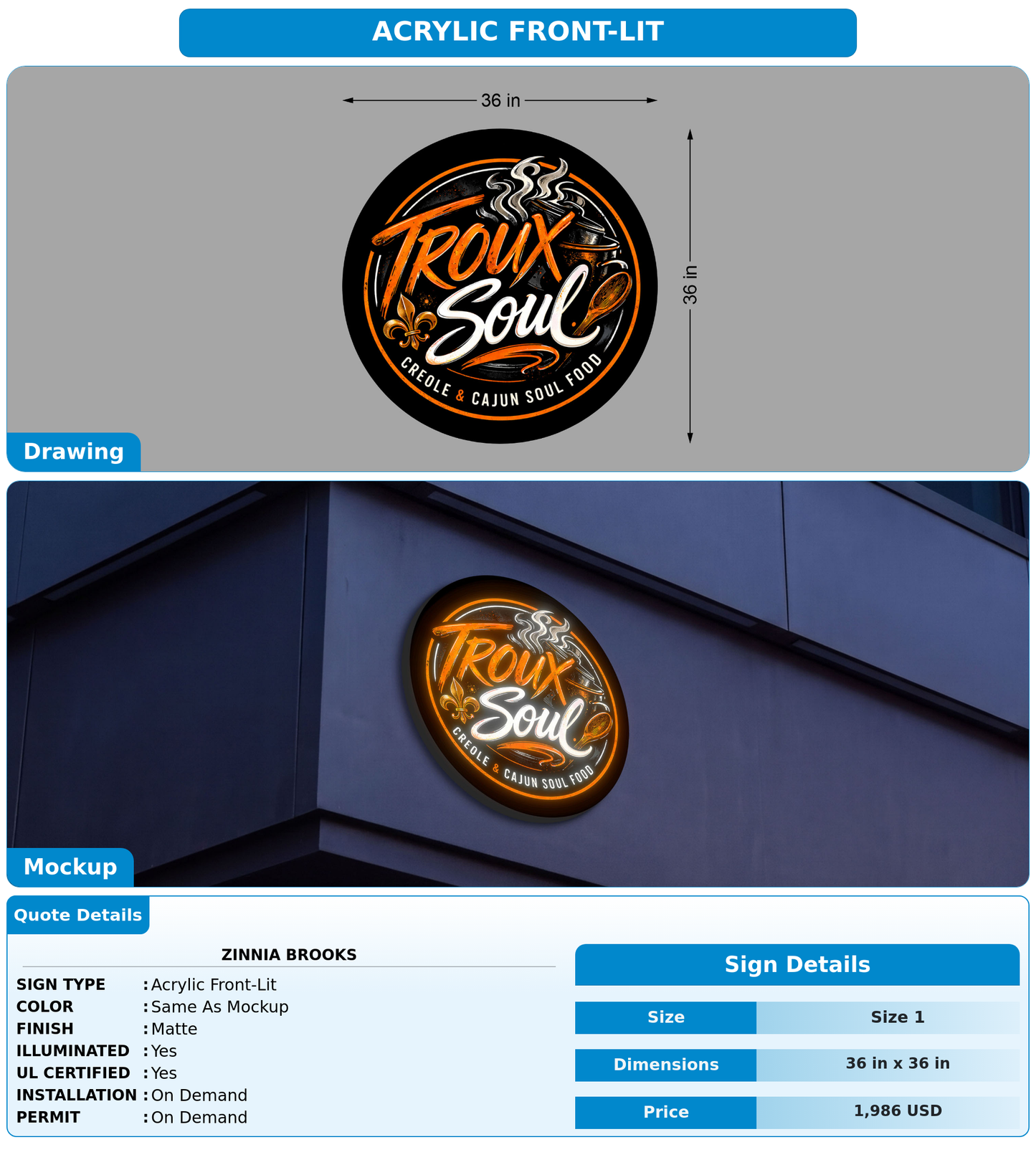 CUSTOM MOCKUP SIGN FOR Zinnia Brooks
