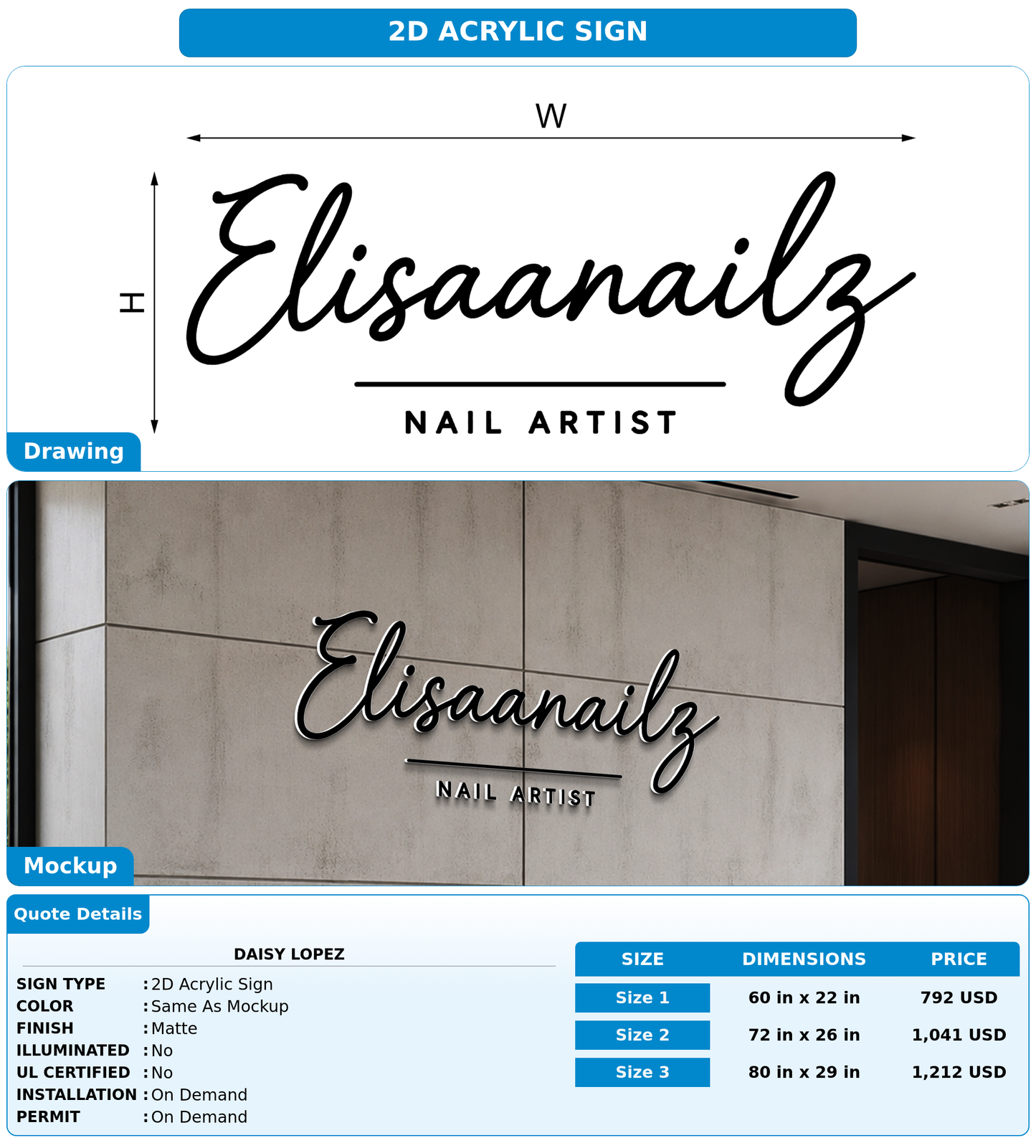 CUSTOM MOCKUP SIGN FOR Daisy Lopez