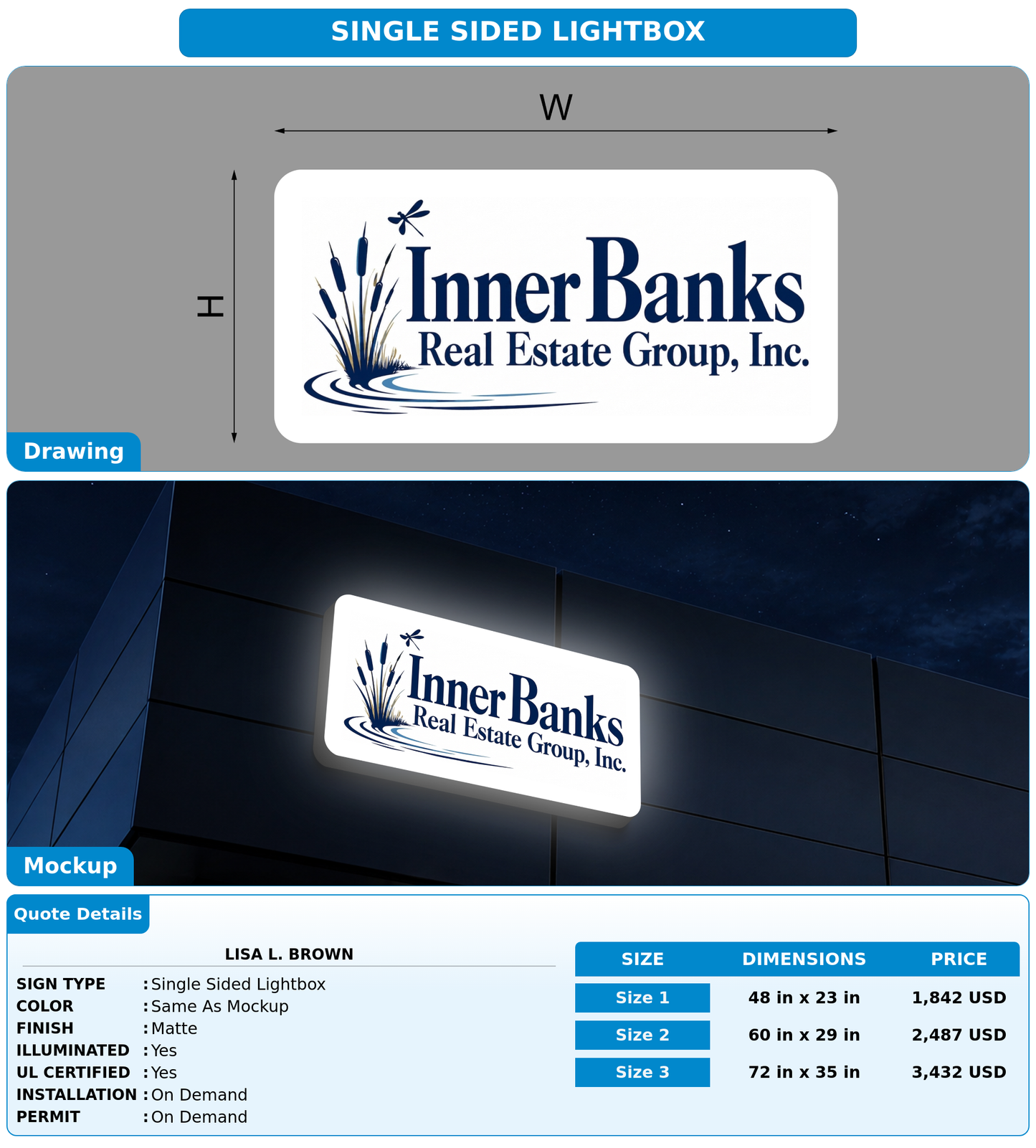 CUSTOM MOCKUP SIGN FOR Lisa L. Brown