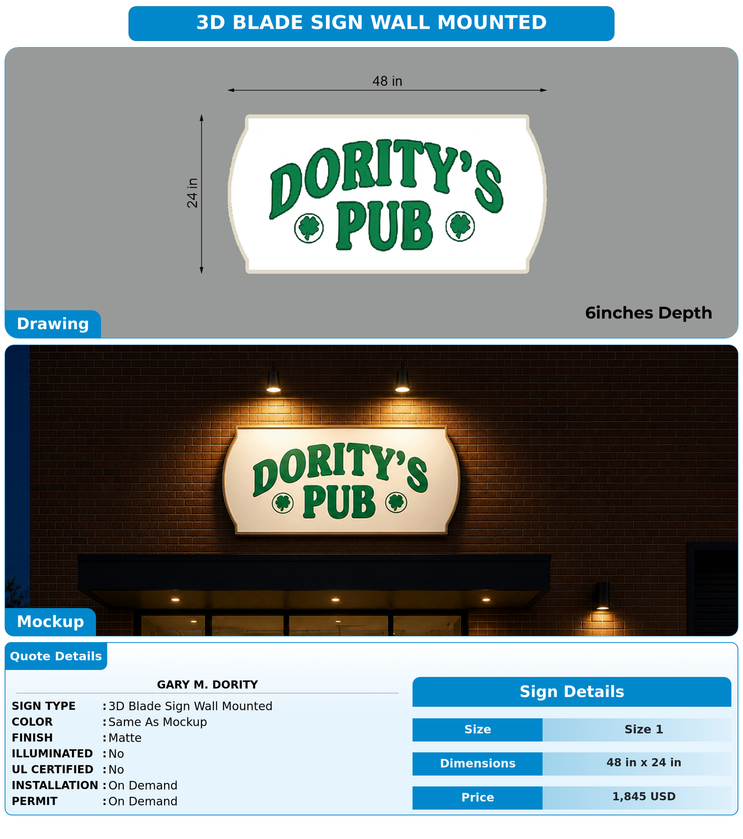 CUSTOM MOCKUP SIGN FOR Gary M. Dority