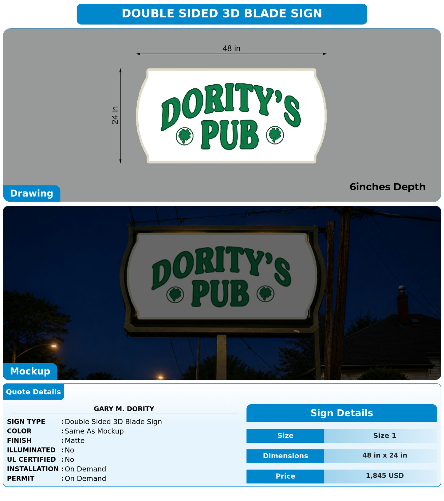 CUSTOM MOCKUP SIGN FOR Gary M. Dority