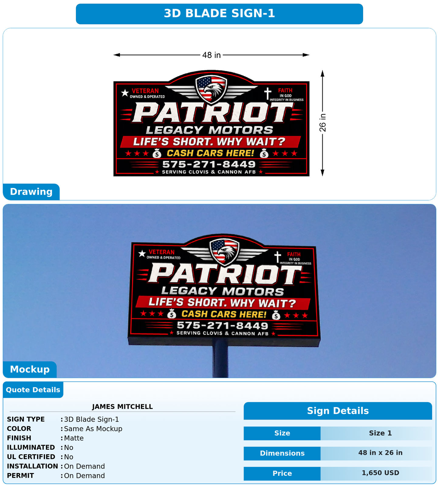 CUSTOM MOCKUP SIGN FOR James Mitchell