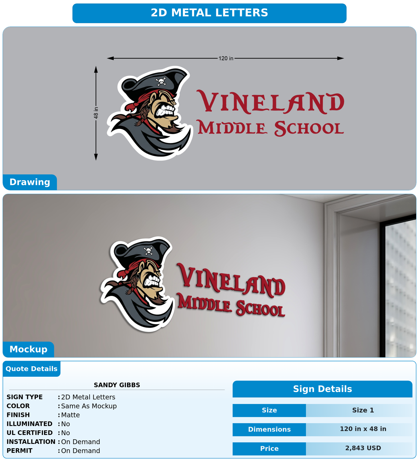 CUSTOM MOCKUP SIGN FOR Sandy Gibbs