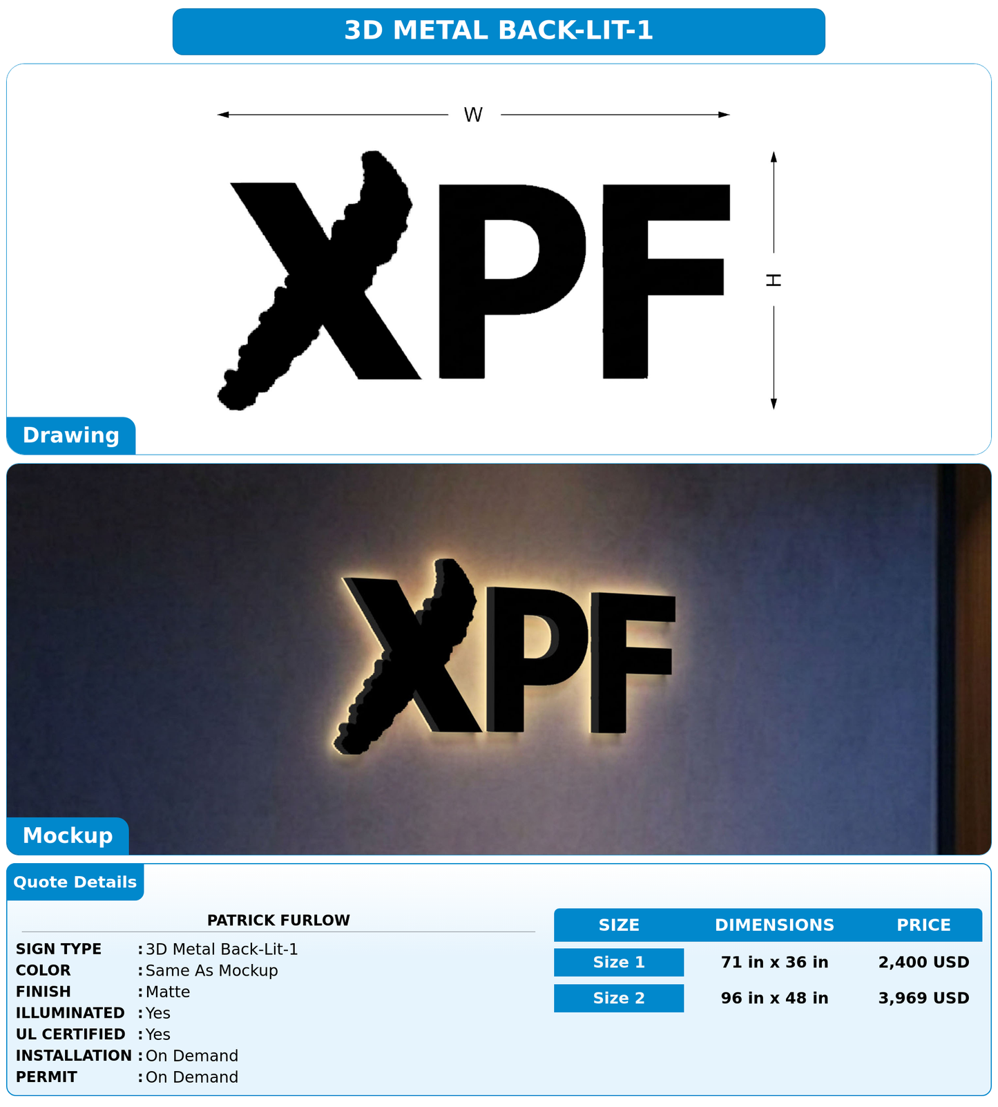 CUSTOM MOCKUP SIGN FOR Patrick Furlow