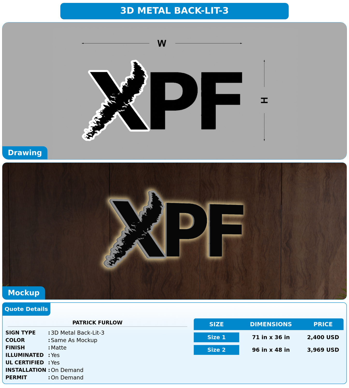 CUSTOM MOCKUP SIGN FOR Patrick Furlow