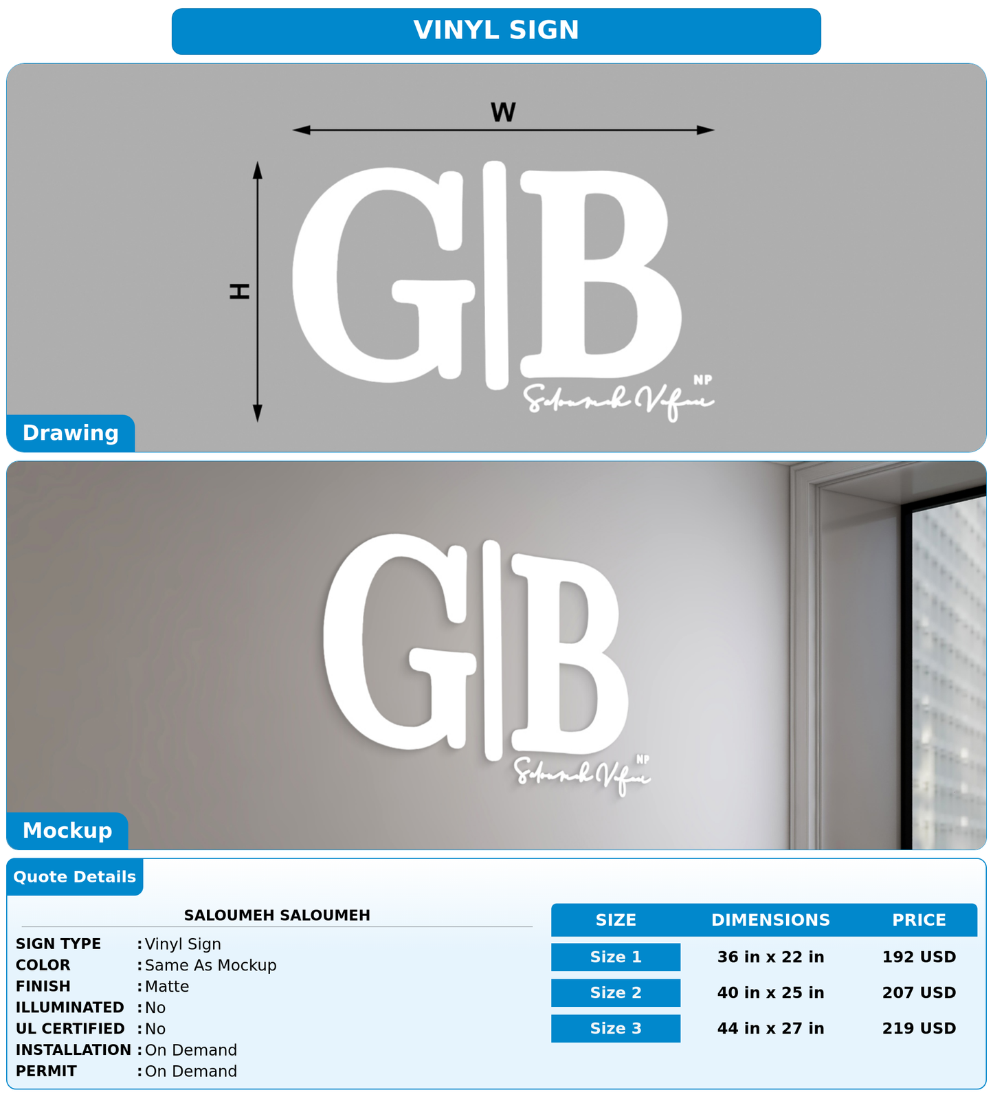 CUSTOM MOCKUP SIGN FOR Saloumeh Saloumeh