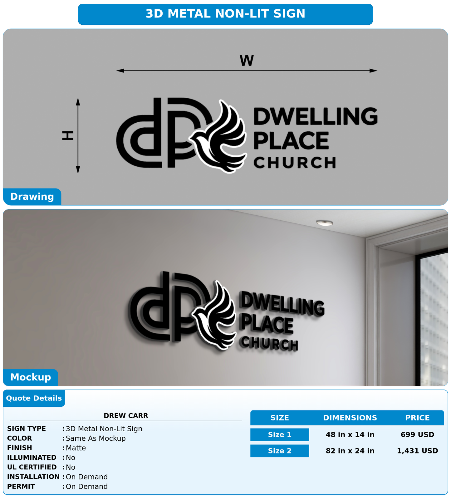 CUSTOM MOCKUP SIGN FOR Drew Carr