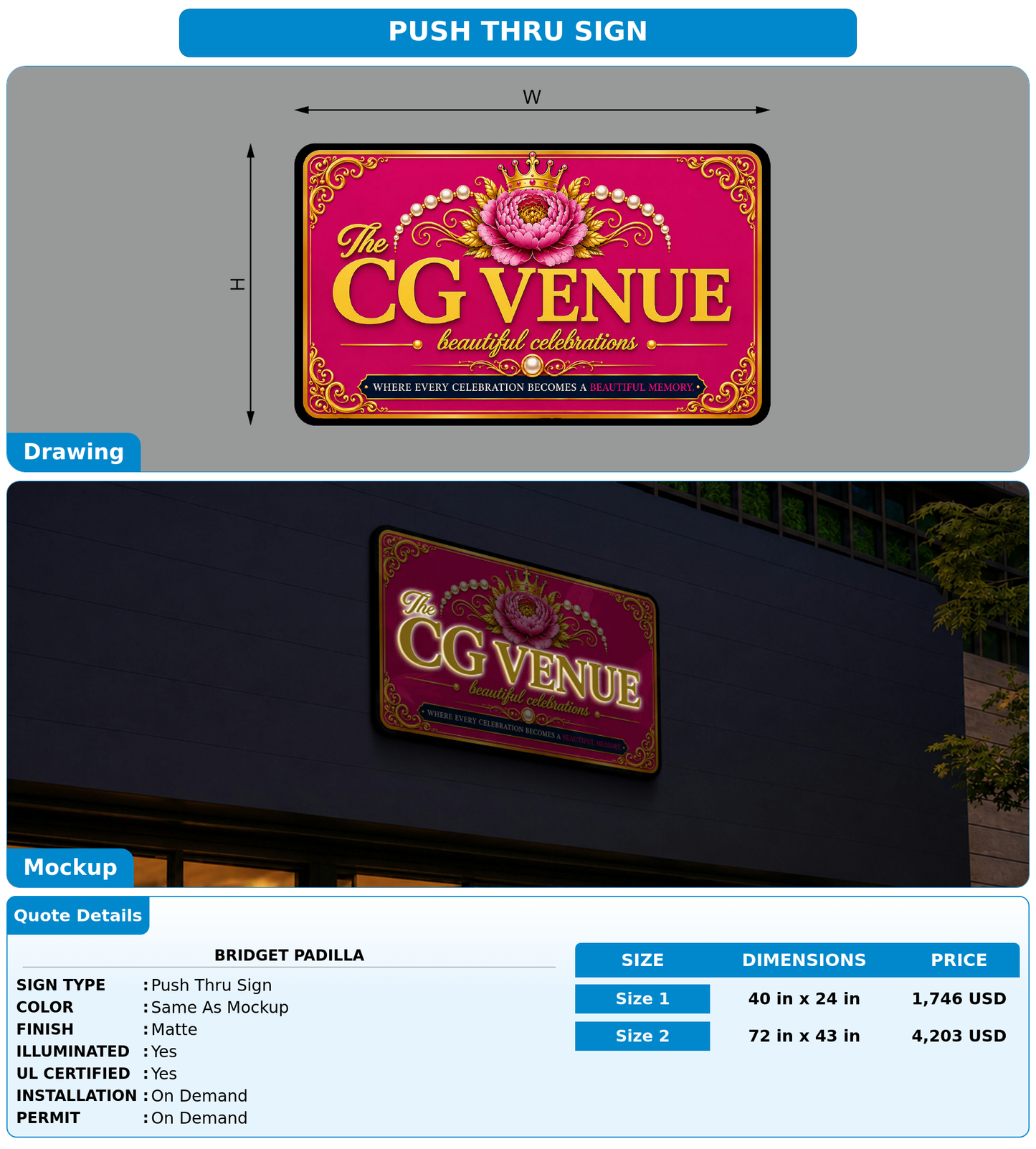 CUSTOM MOCKUP SIGN FOR Bridget Padilla